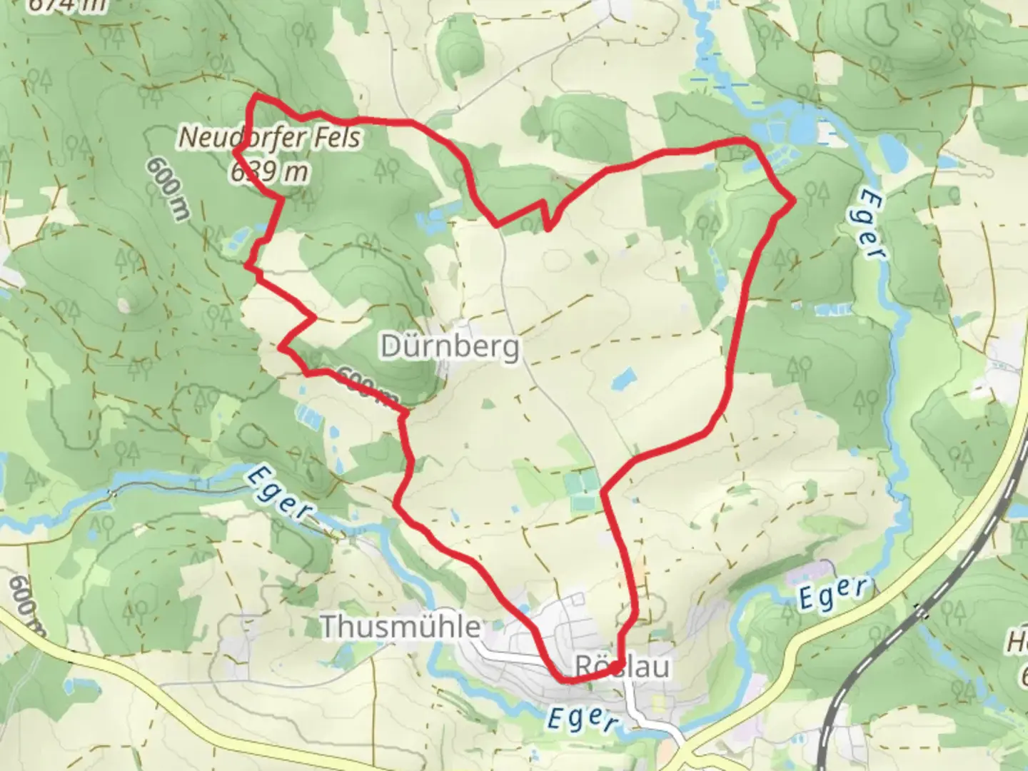 An image depicting the trail Waldstein Roeslau and its surrounding area.