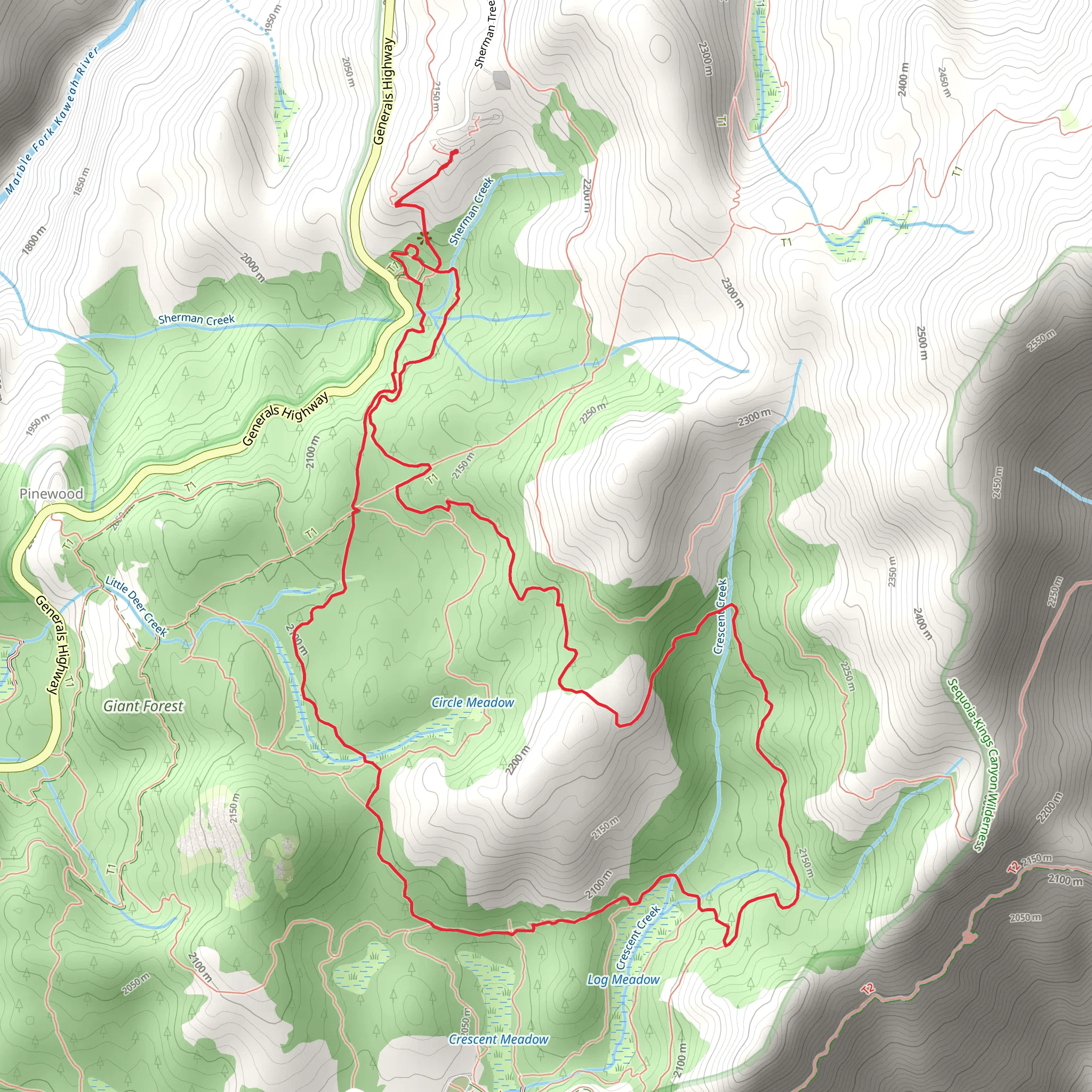 Sherman Tree and Congress Loop Trail mobile static map
