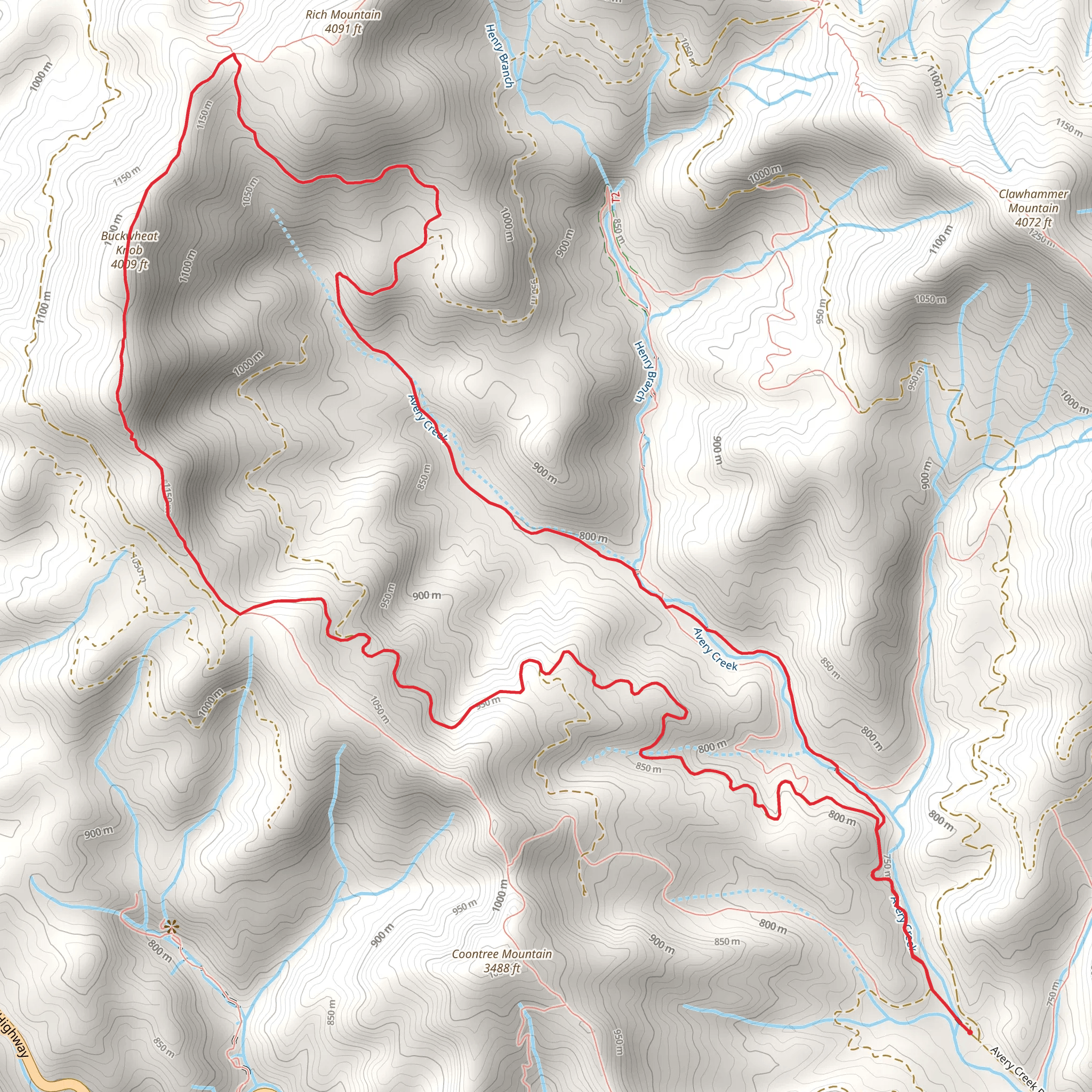 Buckwheat Knob, Club Gap and Avery Creek Loop mobile static map