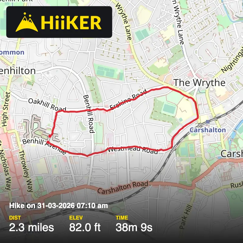 A map preview of the recording Hike on 31-03-2026 07:10 am.