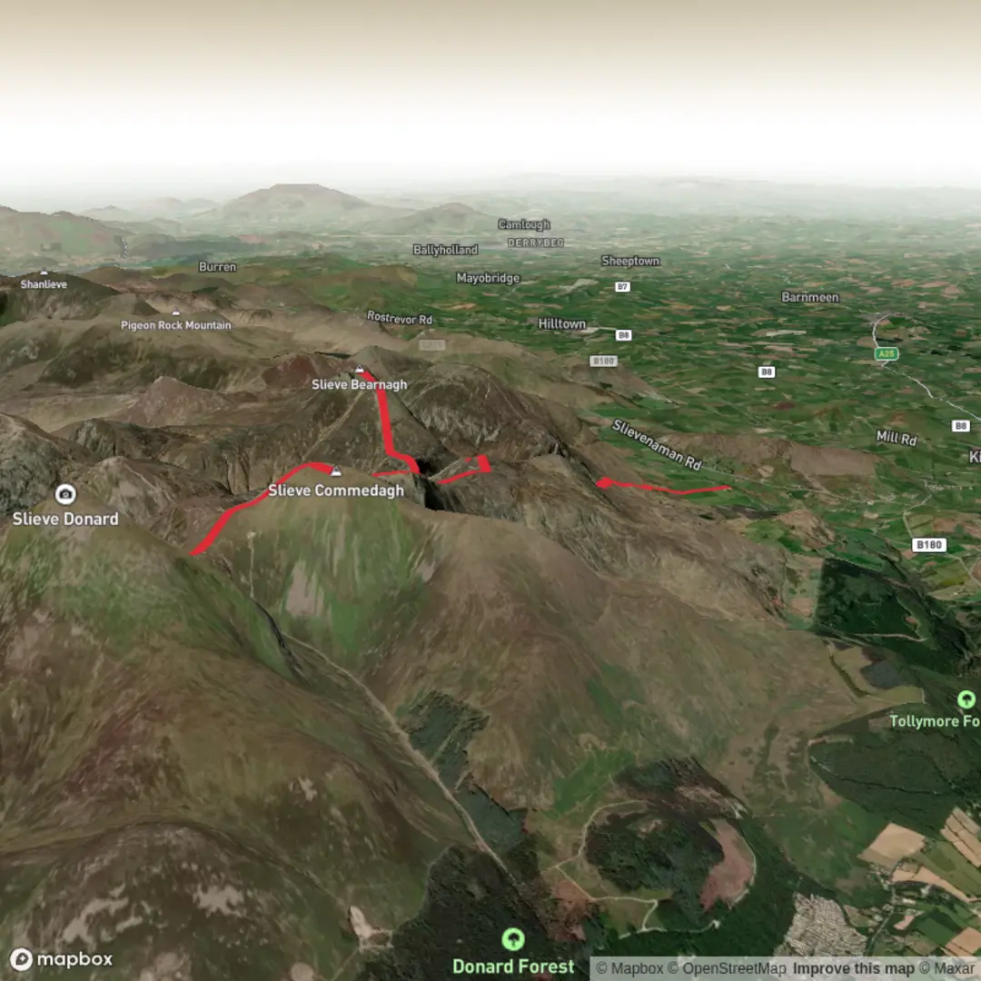 An image depicting the trail Mournes - Intermediate - 2026 and its surrounding area.