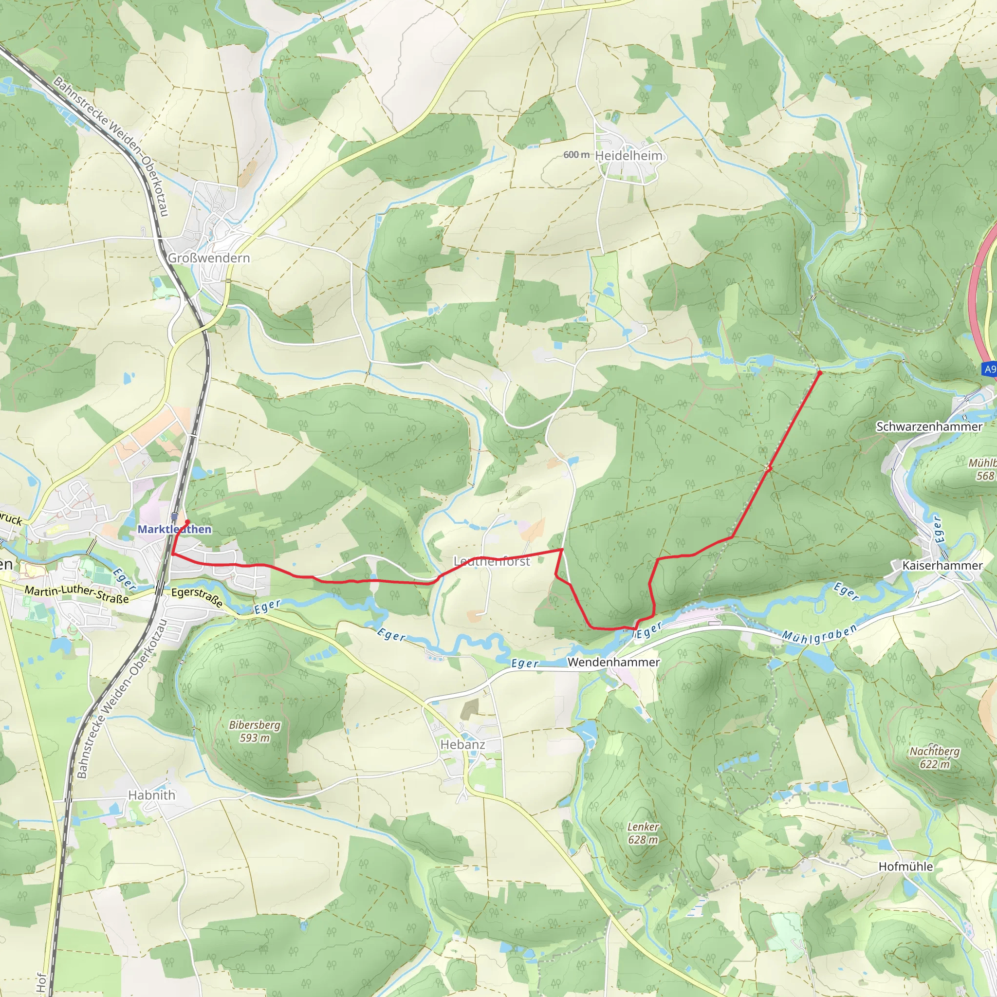 Marktleuthen to Leuthenbach via Gemeinde Thierstein - Rundwanderweg mobile static map