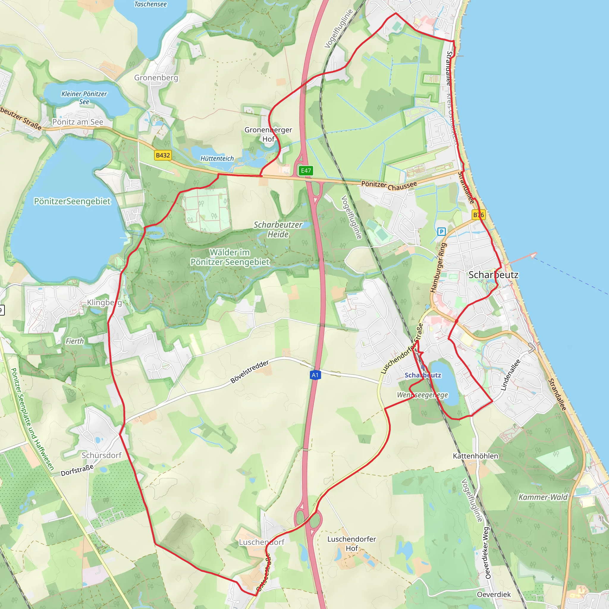 Scharbeutz and Grober Ponitzer See Loop mobile static map