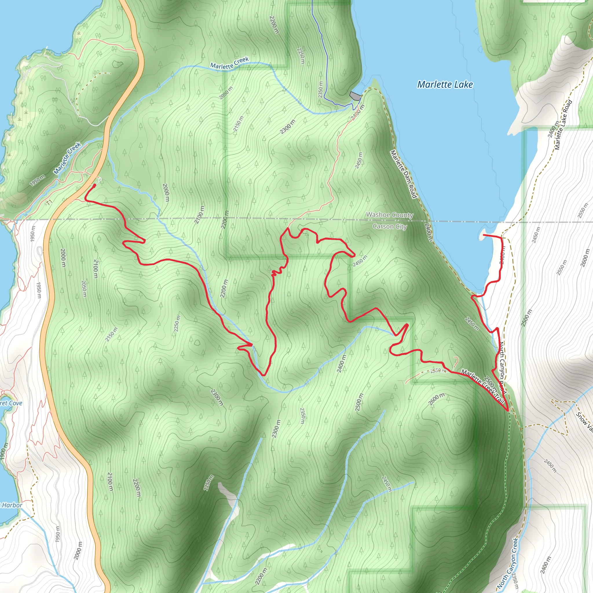 Marlette Lake via Marlette Creek Trail mobile static map