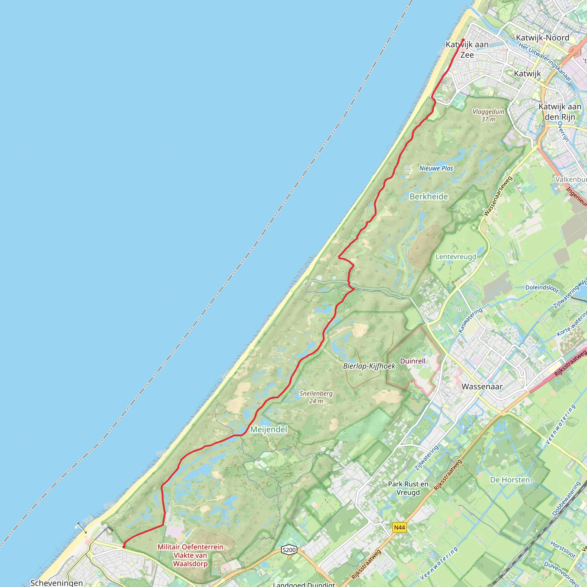 Kaatwijk aan Zee to Belgisch via Tafelberg and Koningsbosch mobile static map
