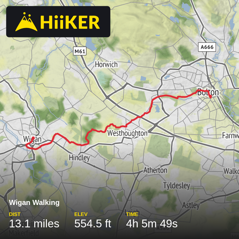 A map preview of the recording Community Rail Trail - Wigan to Bolton.