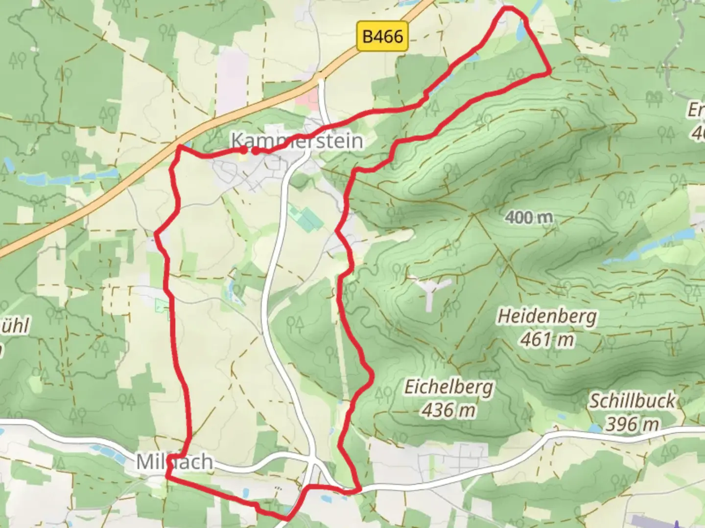 An image depicting the trail Auf Historischen Wegen and Zwei-Taeler Wege and its surrounding area.