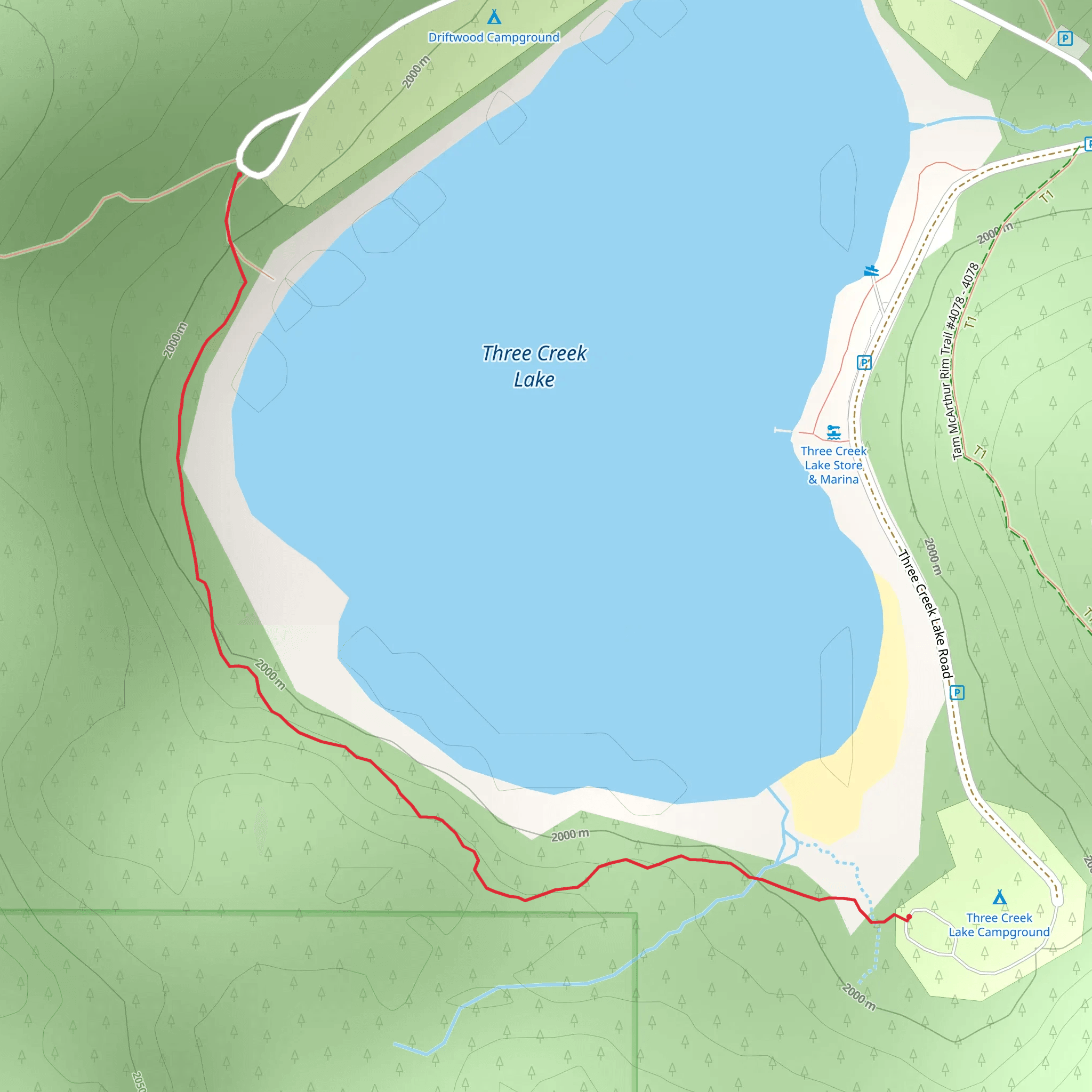 Three Creek Lake Trail mobile static map