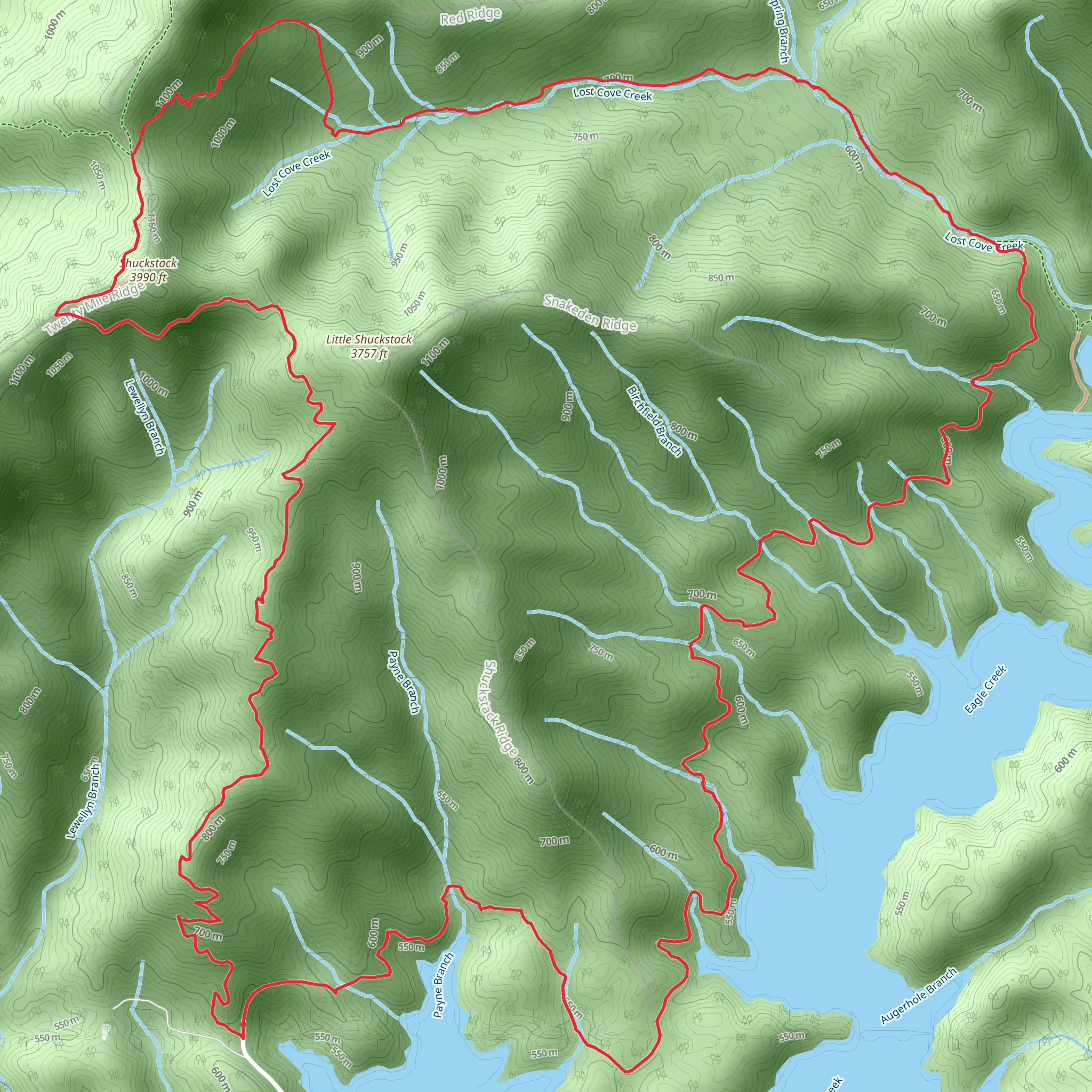 Lakeshore, Lost Cove and Appalachian Loop Trail mobile static map