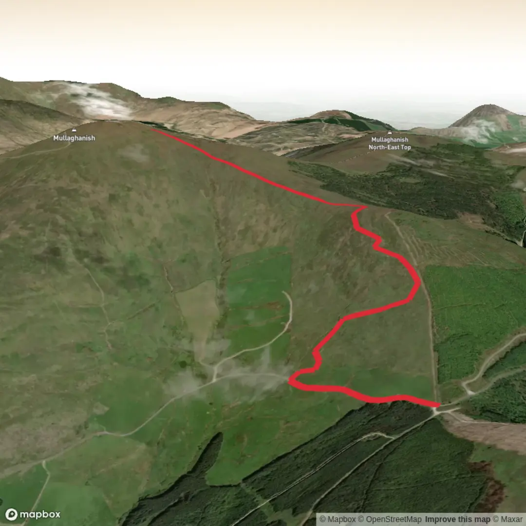 An image depicting the trail Mullaghanish A to B and its surrounding area.