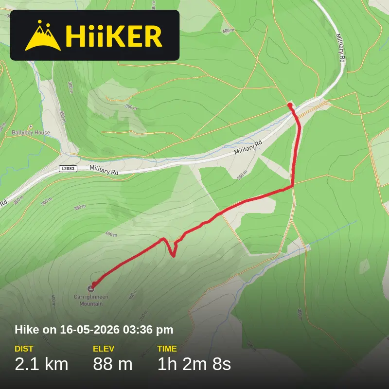 A map preview of the recording Hike on 16-05-2026 03:36 pm.
