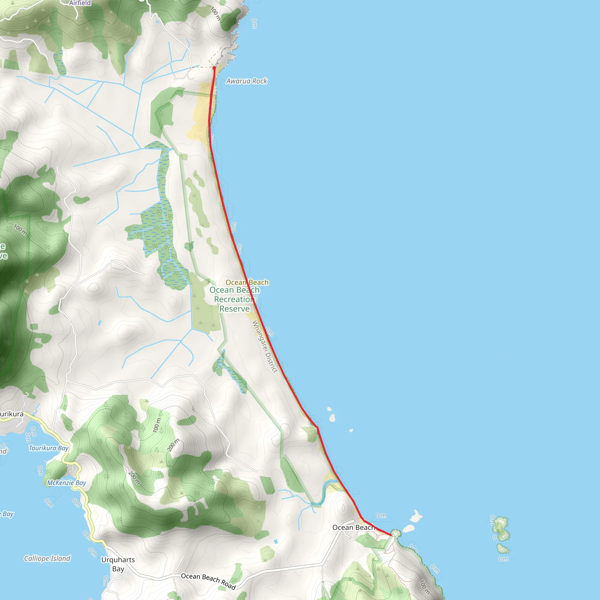 Kauri Beach to Ocean Beach Trail mobile static map