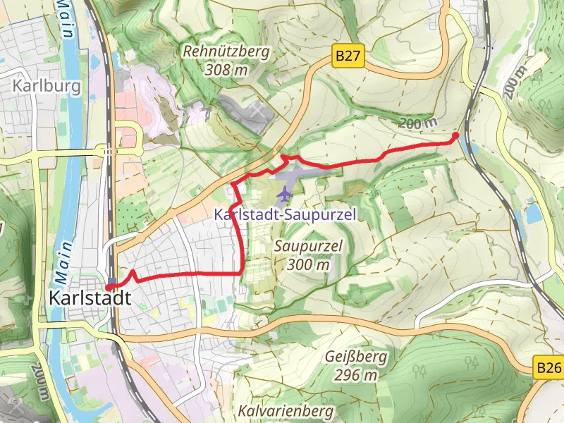 Karlstadt am Main to Bächleinsgrund Walk via Karlstadt Saupurzel Airfield