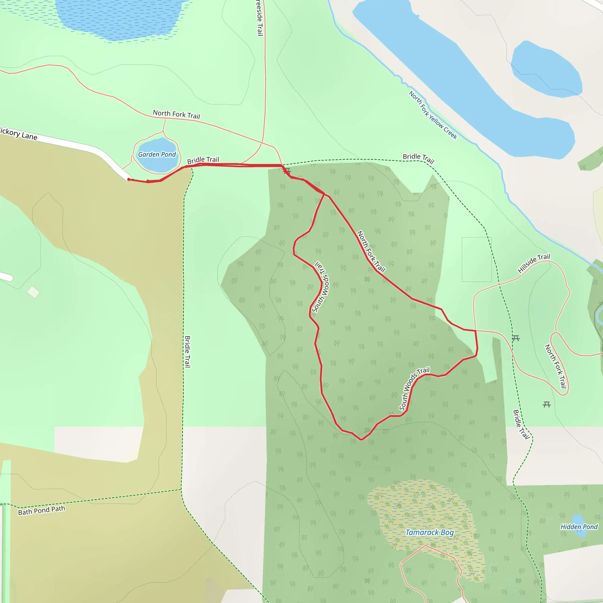 North Fork trail and South Woods Trail Loop mobile static map