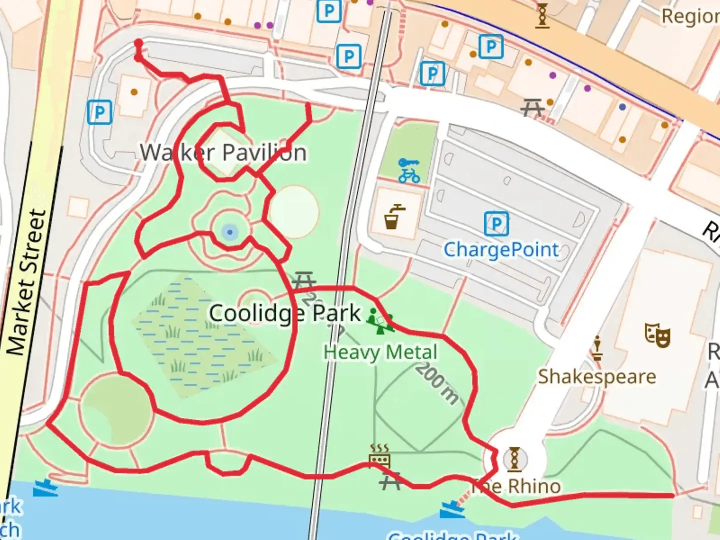 An image depicting the trail Coolidge Park Loop and its surrounding area.