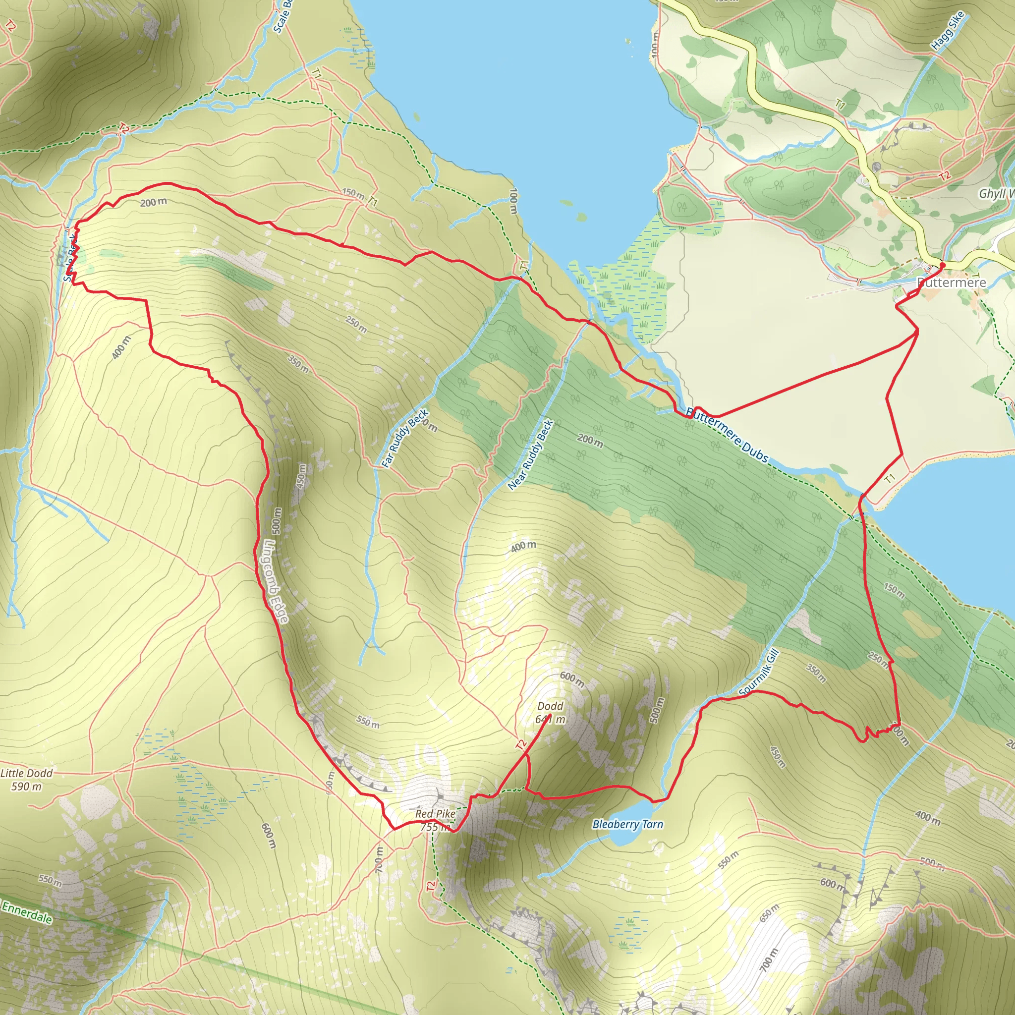 Red Pike and Dodd Loop - Buttermere mobile static map
