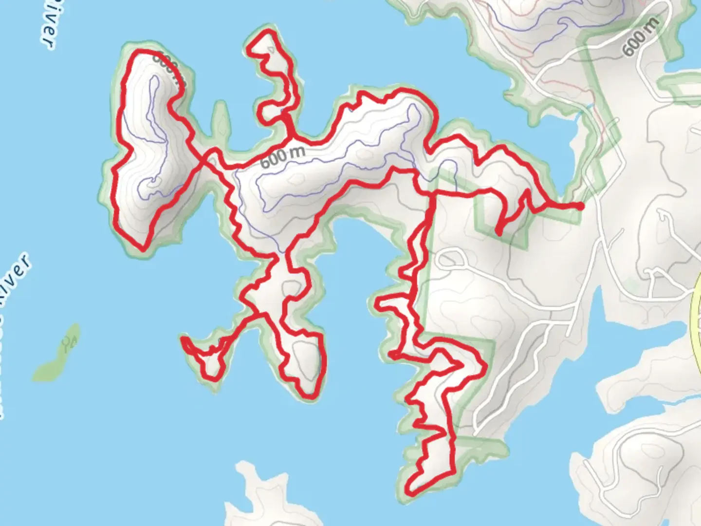 An image depicting the trail Central, Yotee's Run and Sneaking Creek Loop Trail and its surrounding area.