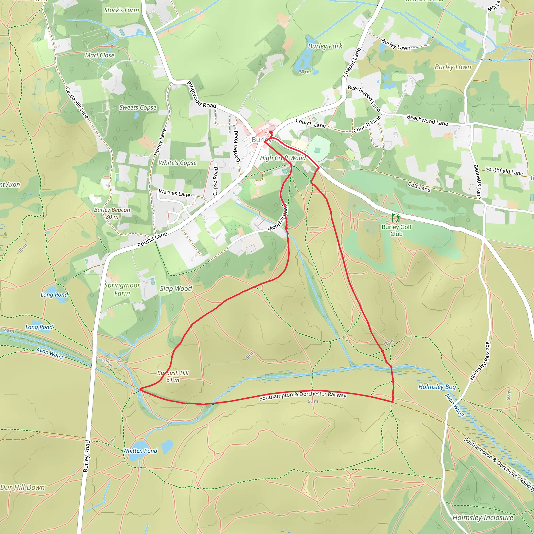Shappen Hill and Burbush Hill via Southampton and Dorchester Railway mobile static map