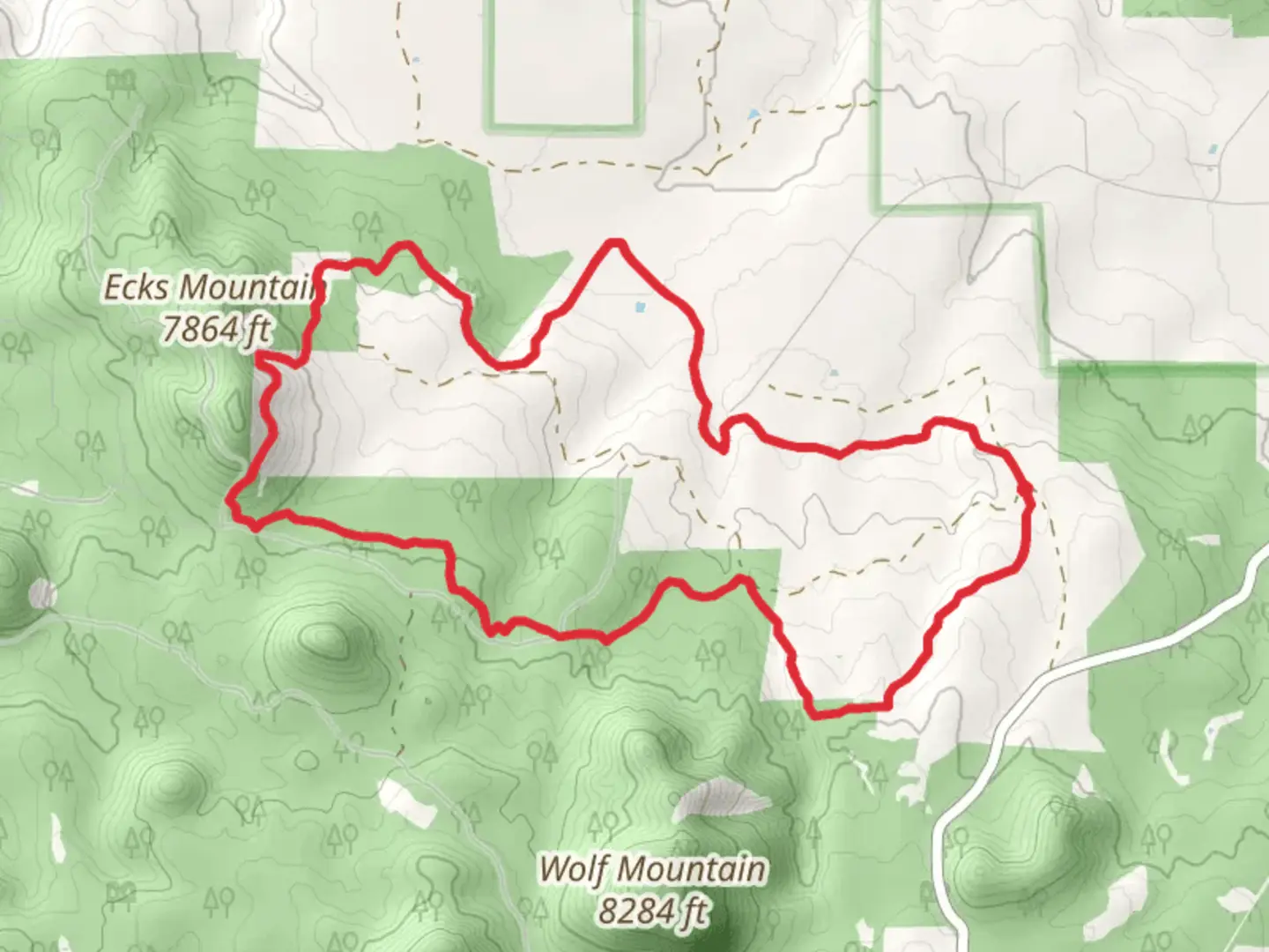 An image depicting the trail Land of the Pioneers Loop and its surrounding area.