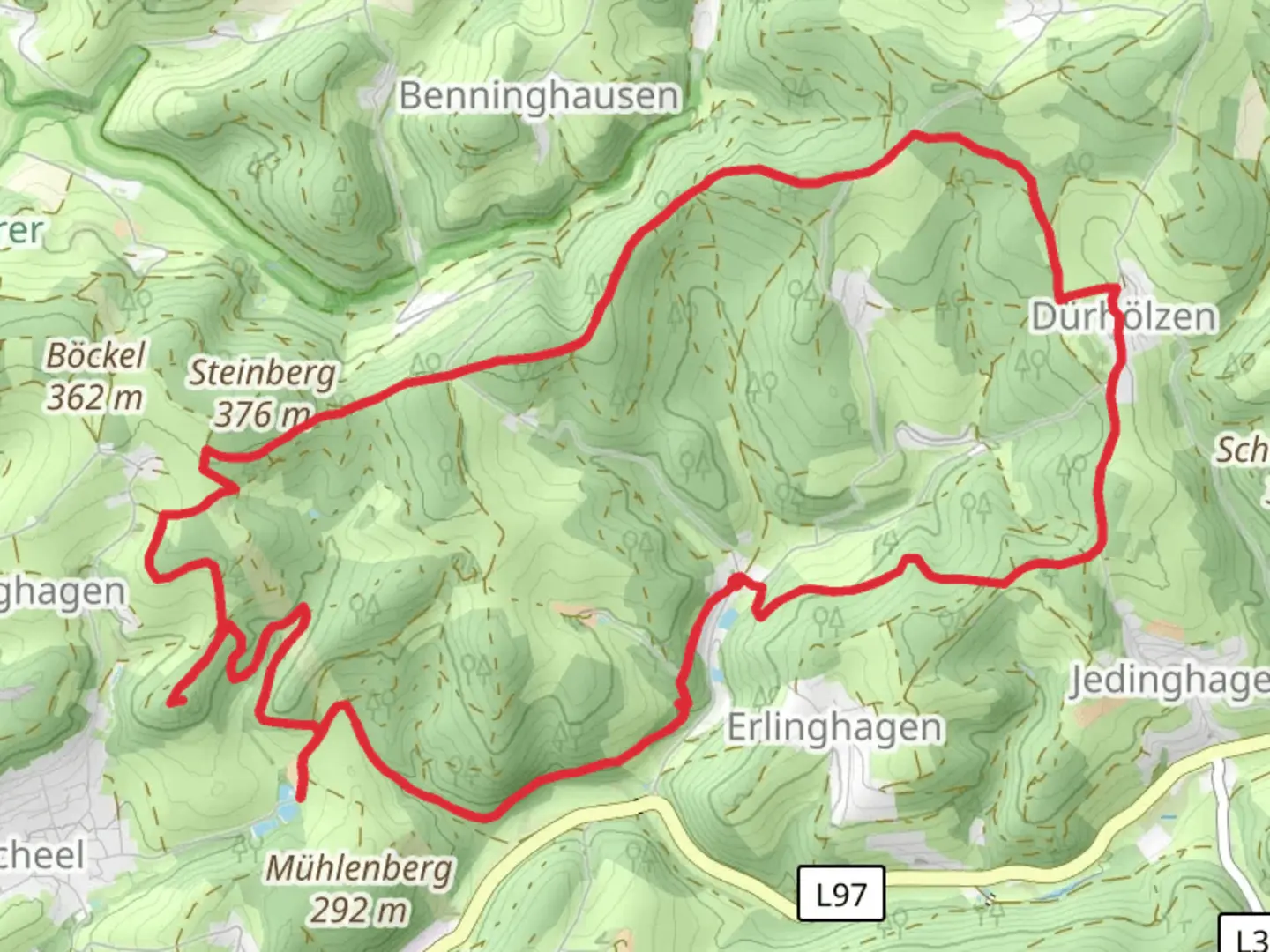 An image depicting the trail Burgruine Neuenberg and Kuemmelbach via Strasse der Arbeit and its surrounding area.