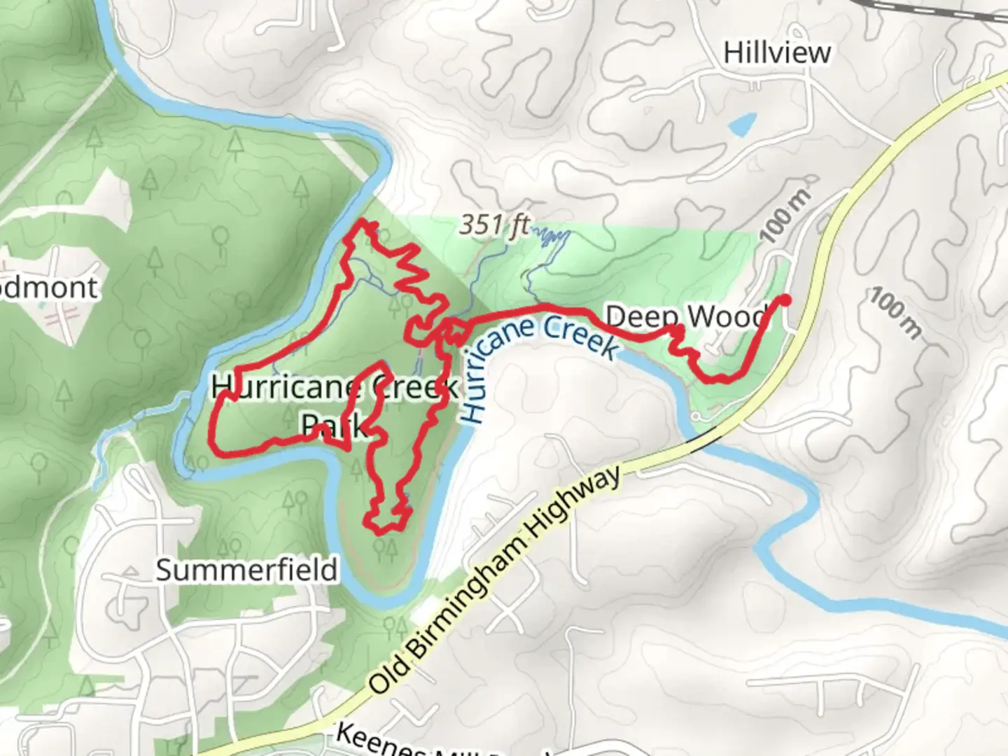 An image depicting the trail North, The Cliffs and South Loop Trail from Deep Wood and its surrounding area.