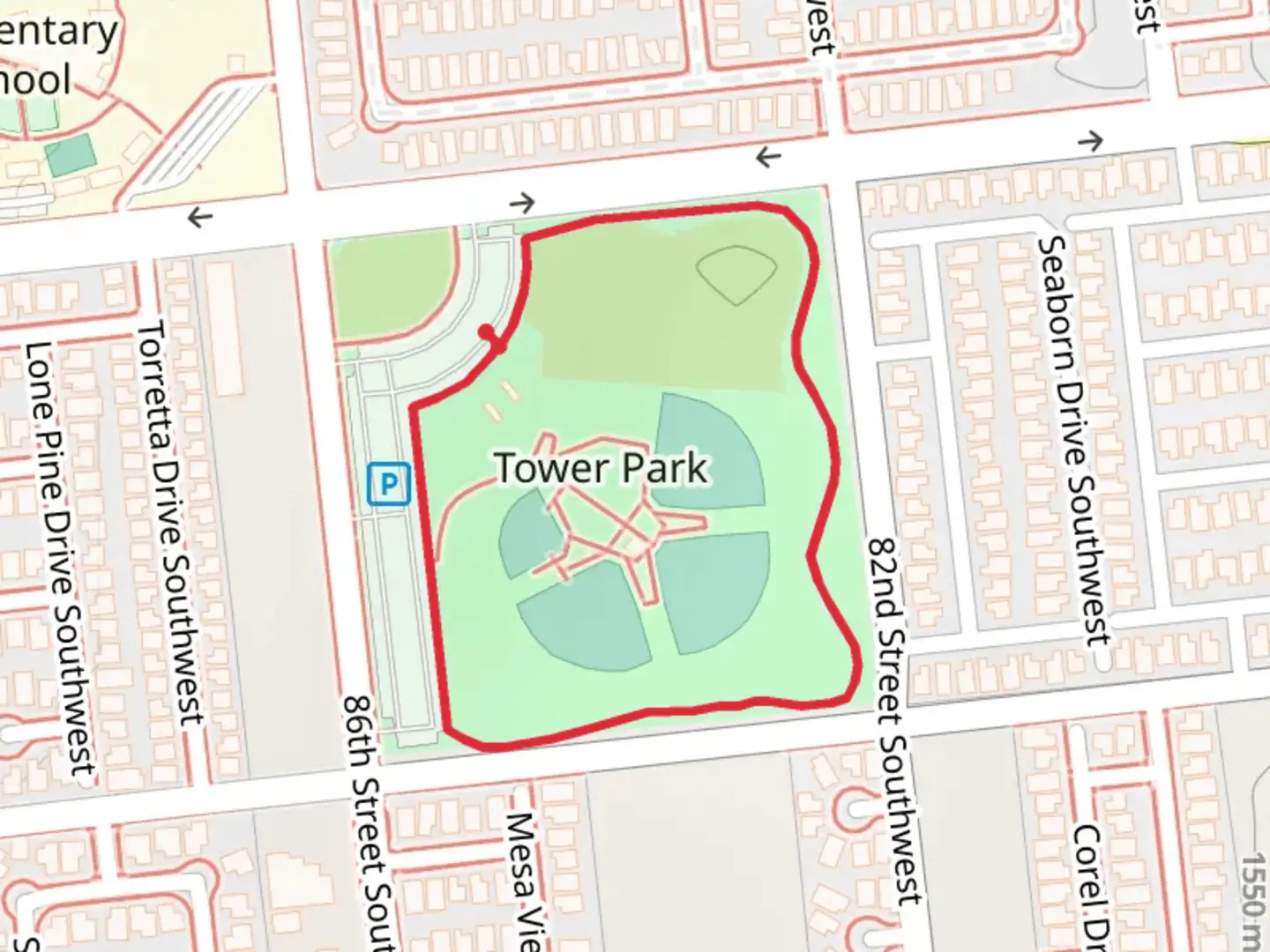 An image depicting the trail Tower Park Loop and its surrounding area.