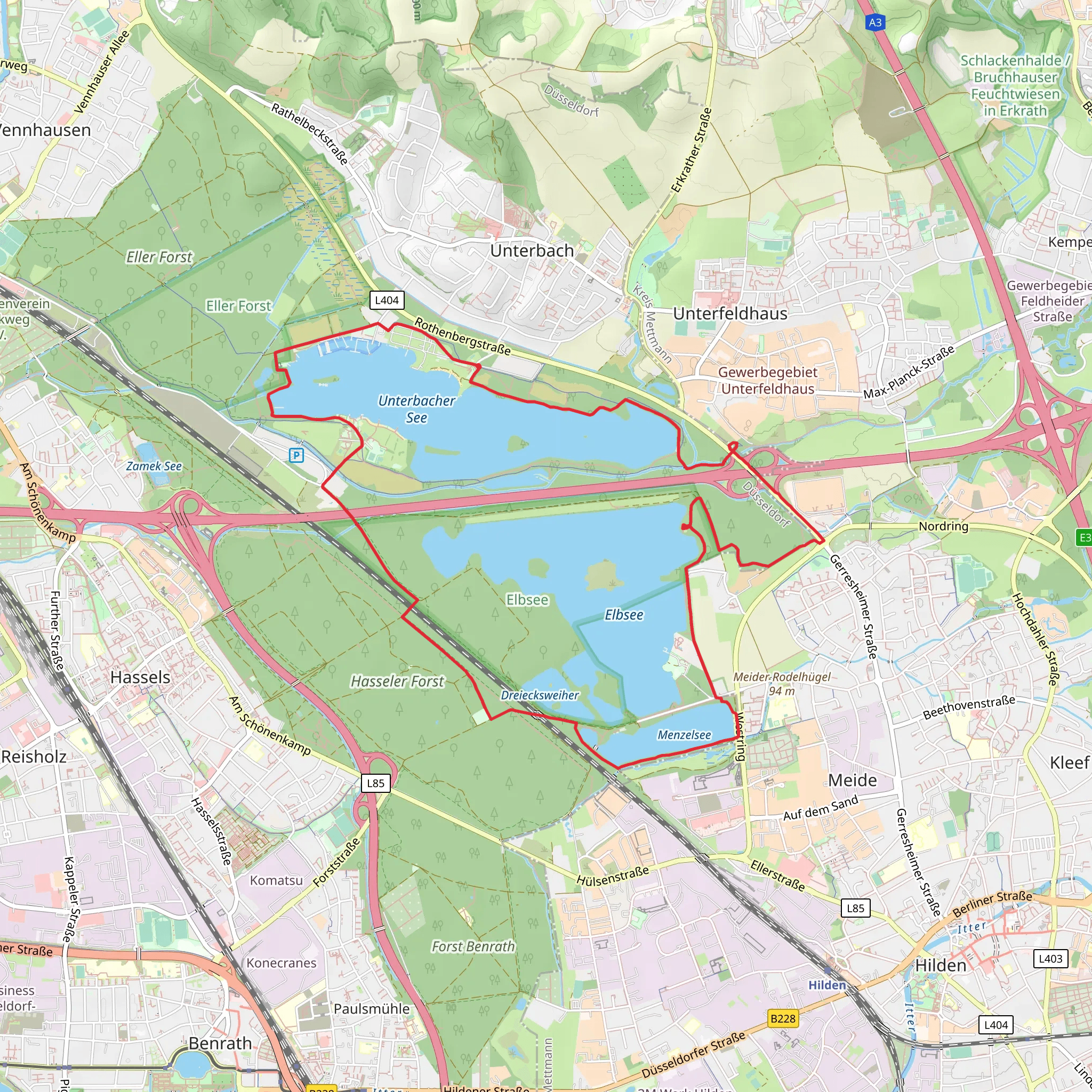 Unterbacher See and Elbsee Loop mobile static map