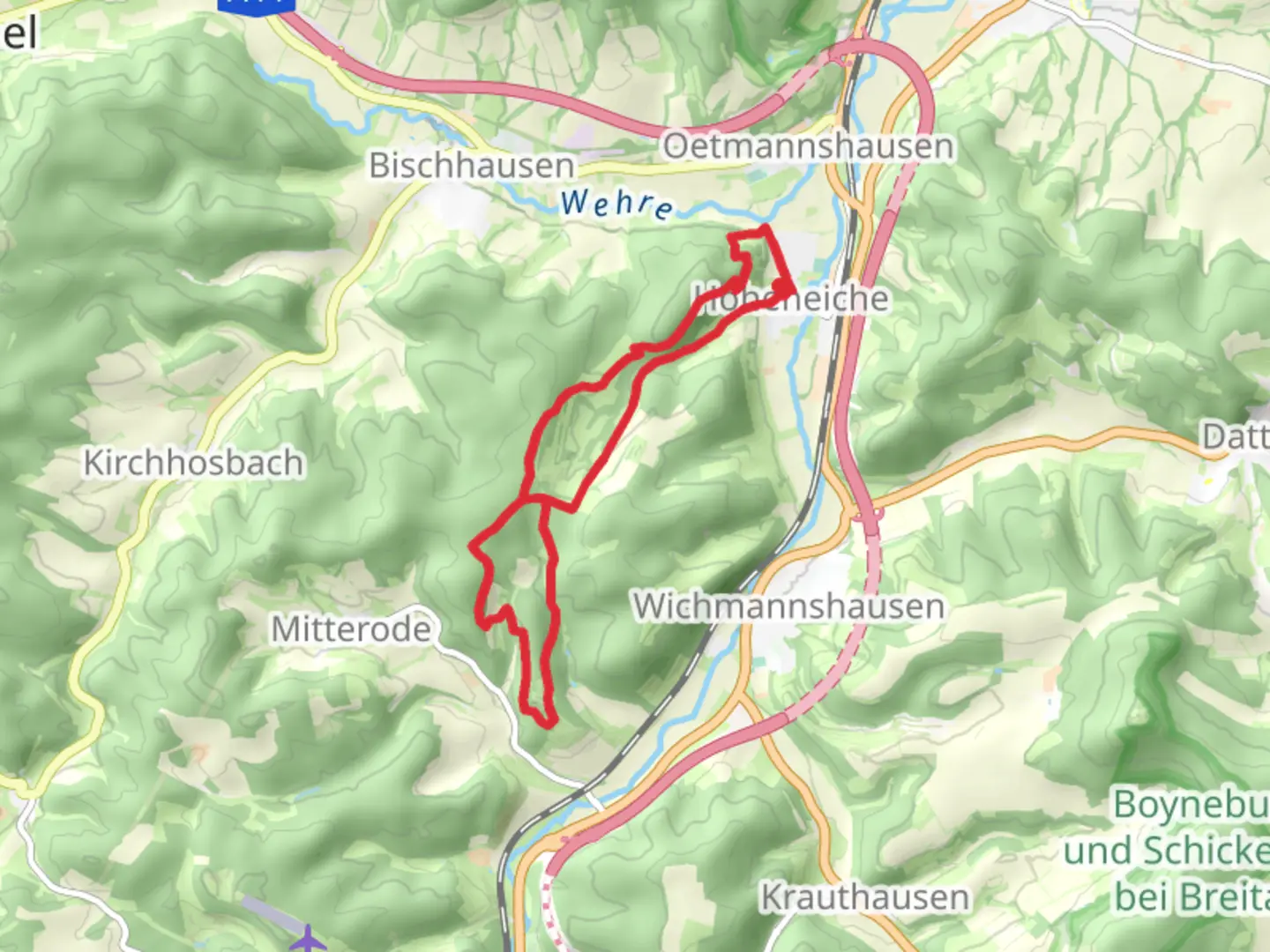 An image depicting the trail Elisabethpfad and Barbarossaweg Loop and its surrounding area.