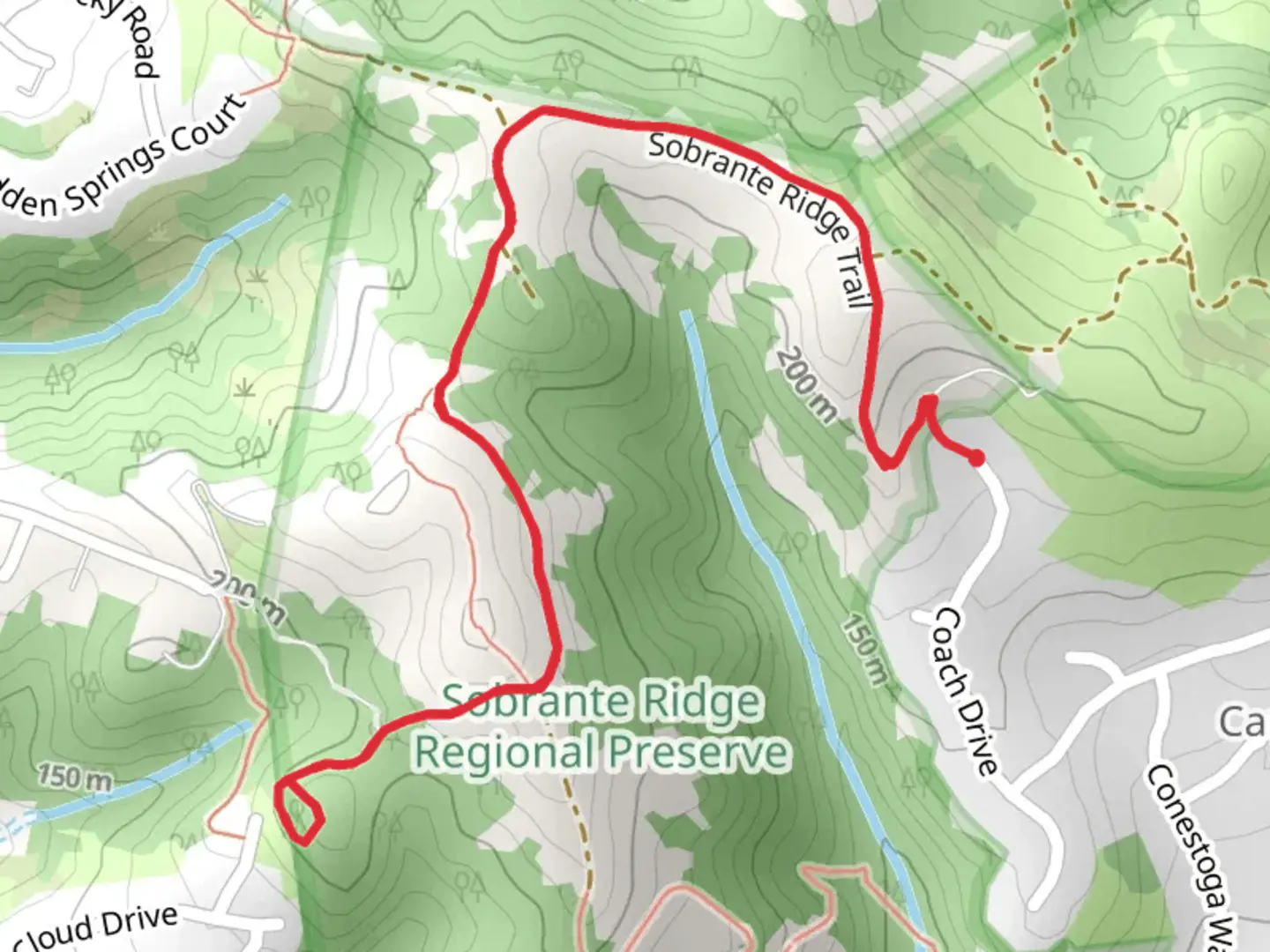 An image depicting the trail Manazanita Loop via Sobrante Ridge Trail and its surrounding area.