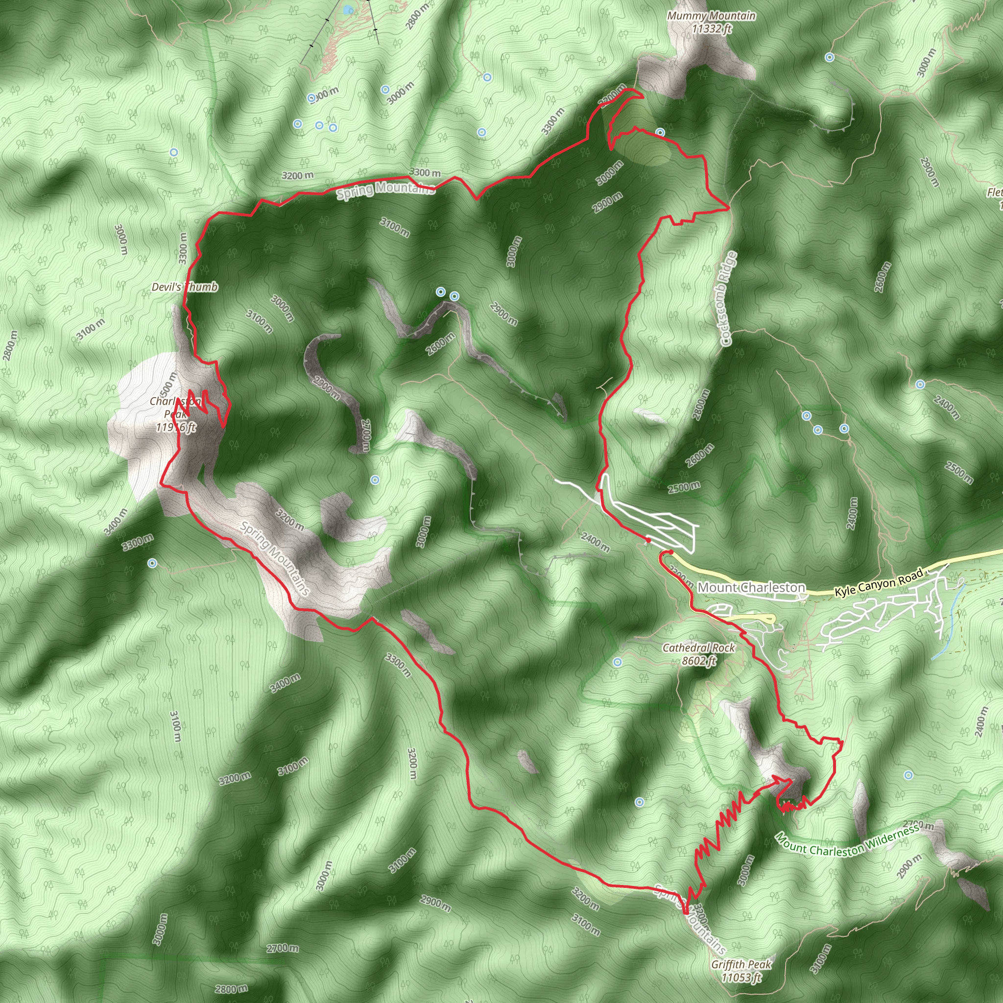 Charleston Peak Loop Trail mobile static map