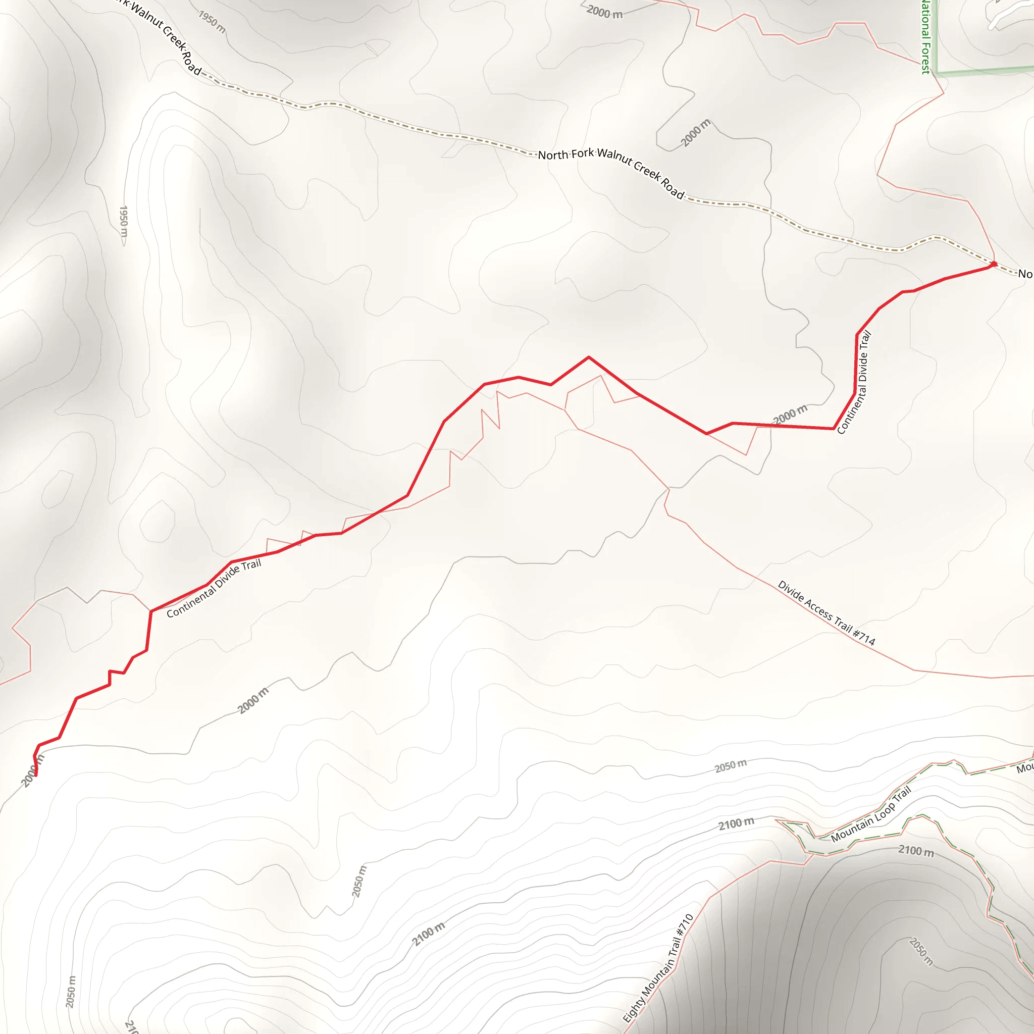Continental Divide Trail - Short from North Fork Walnut Creek Road mobile static map