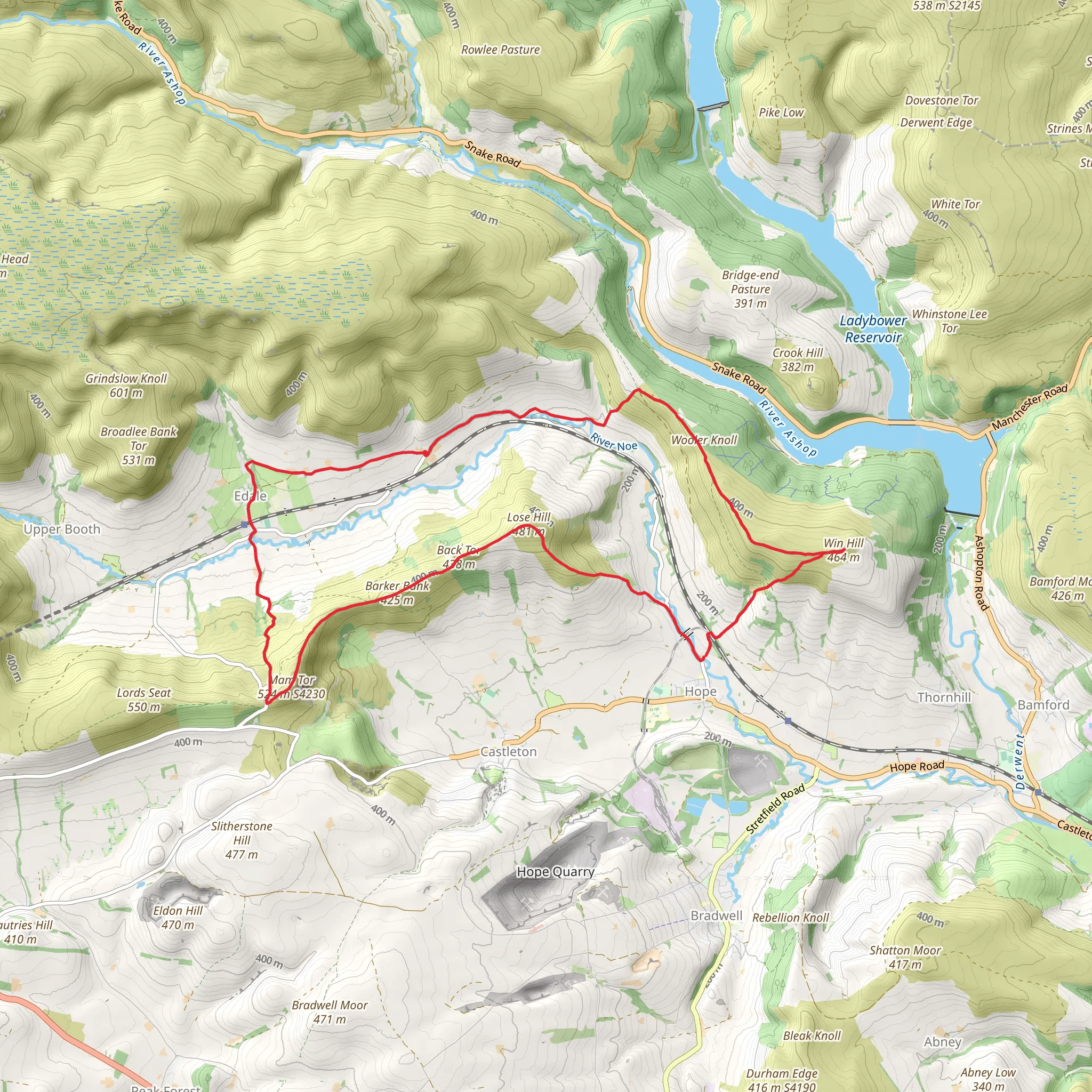 The Great Ridge and Win Hill mobile static map