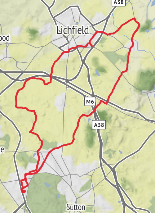 Whittington Huddlesford Lichfield loop. Road Cycling mobile static map