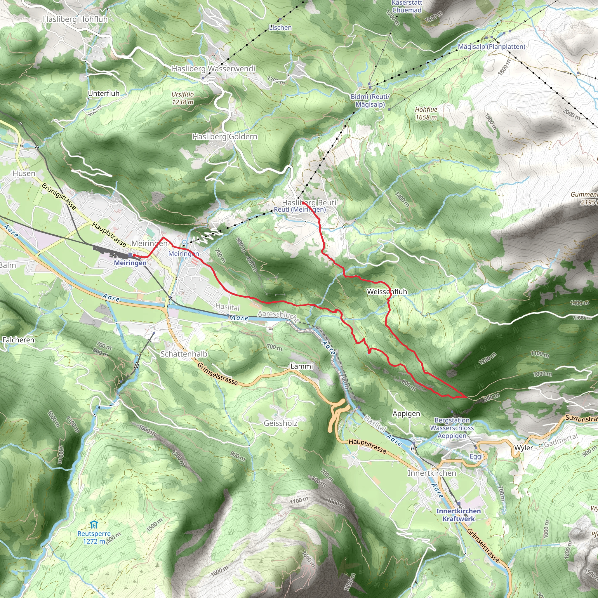 Hasliberg Reuti to Meiringen mobile static map