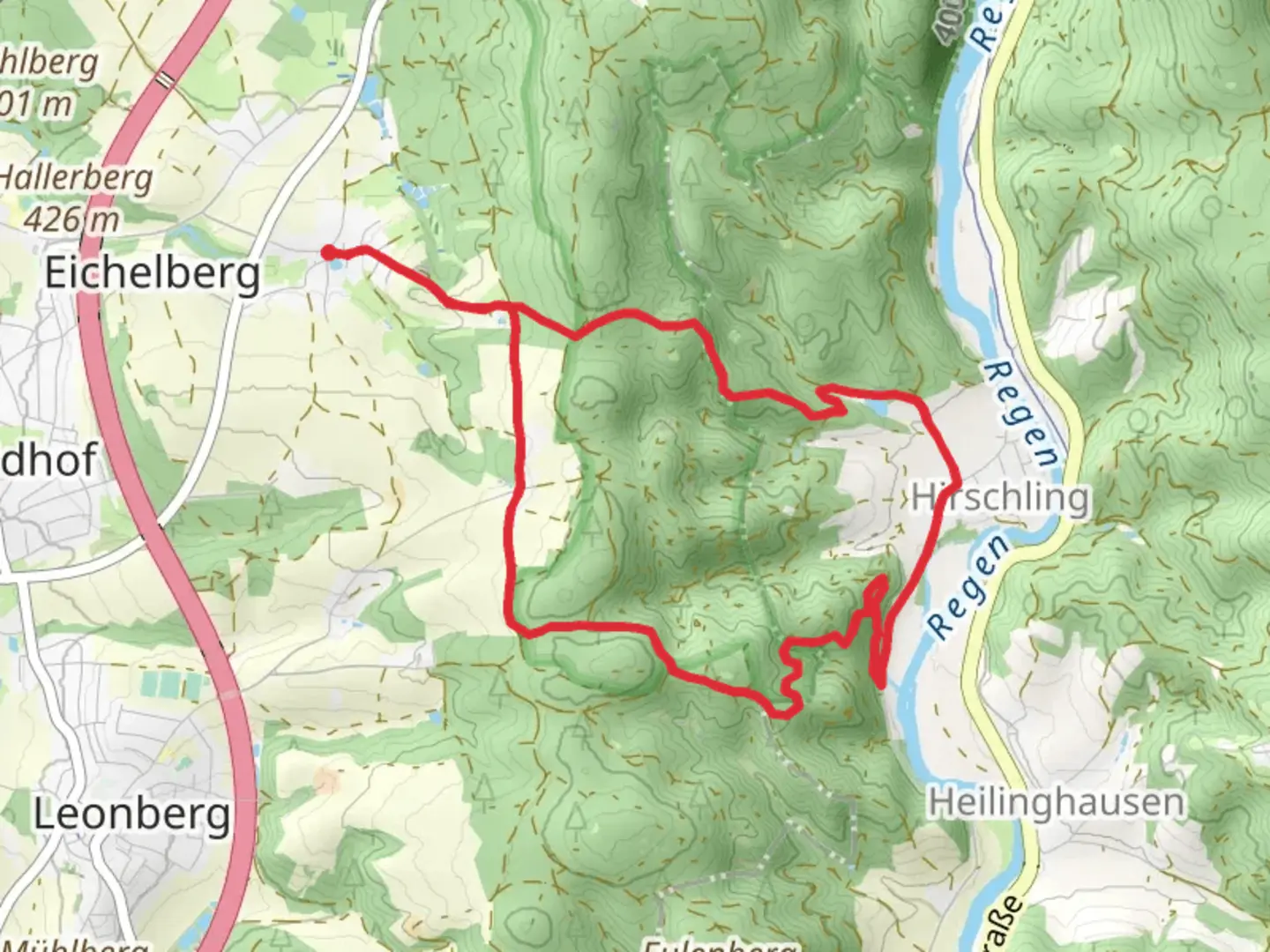 An image depicting the trail Regentalsteig Nach Hirschling and its surrounding area.