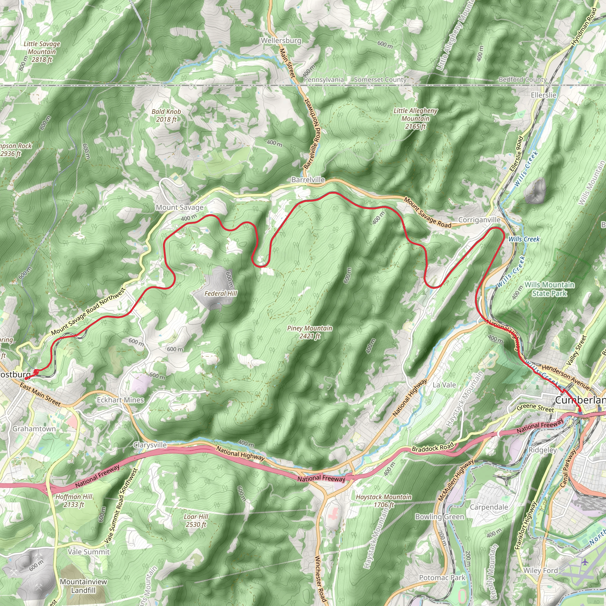 Great Allegheny Passage from Frostburg mobile static map