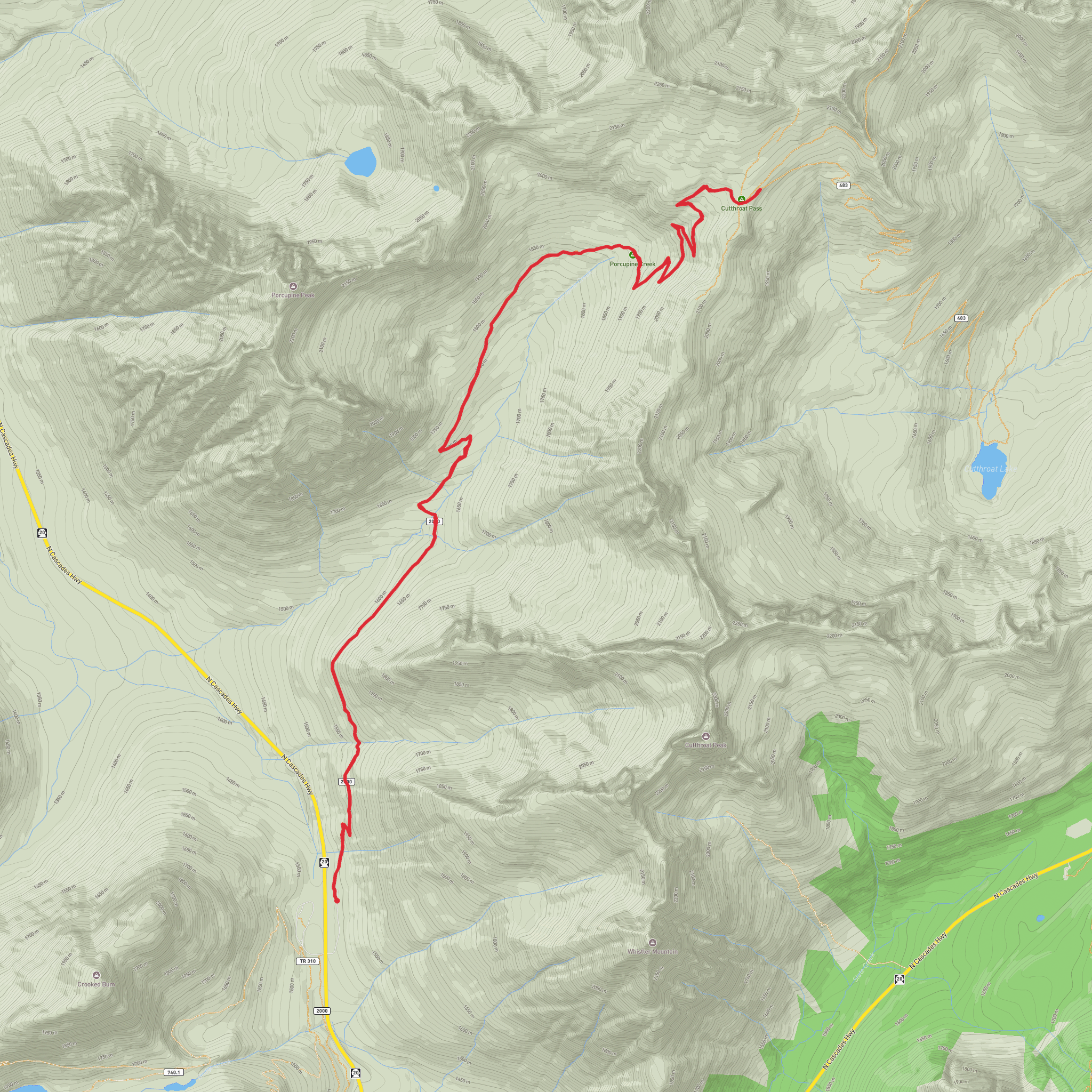 Cutthroat Pass via Pacific Crest Trail mobile static map