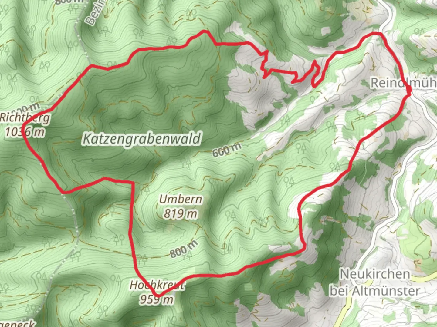 An image depicting the trail Reindlmühl Loop Walk and its surrounding area.