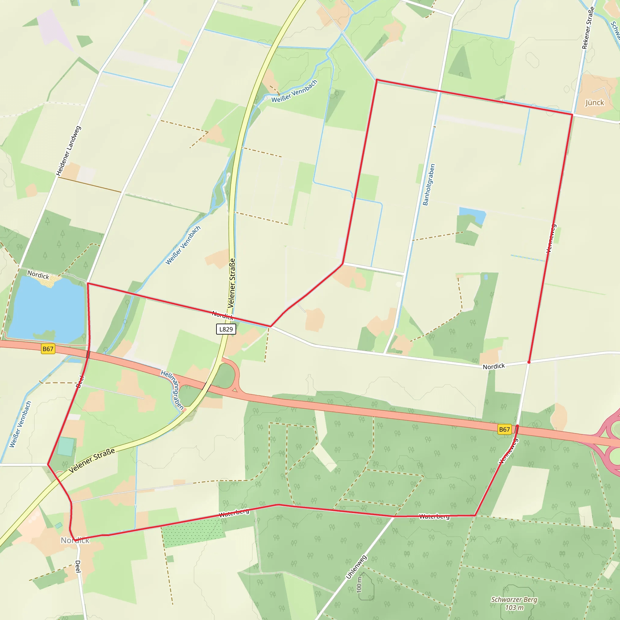 Waterberg and Quellenroute Heiden rot Loop mobile static map