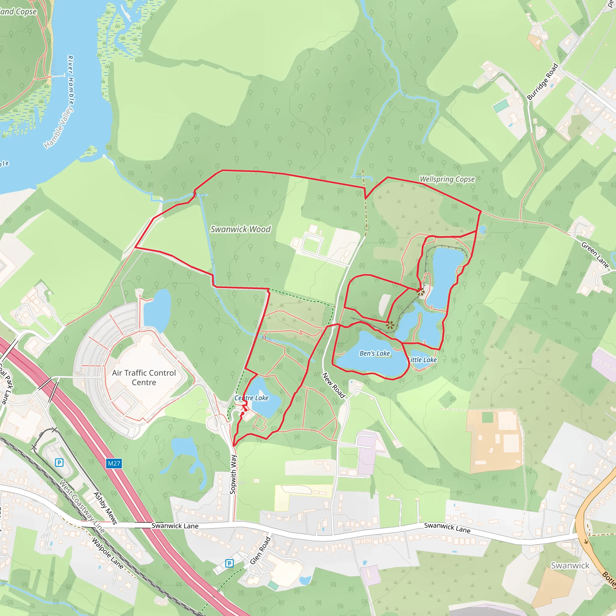 Centre Lake, Ben's Lake, New Lake and Swanwick Wood Loop mobile static map