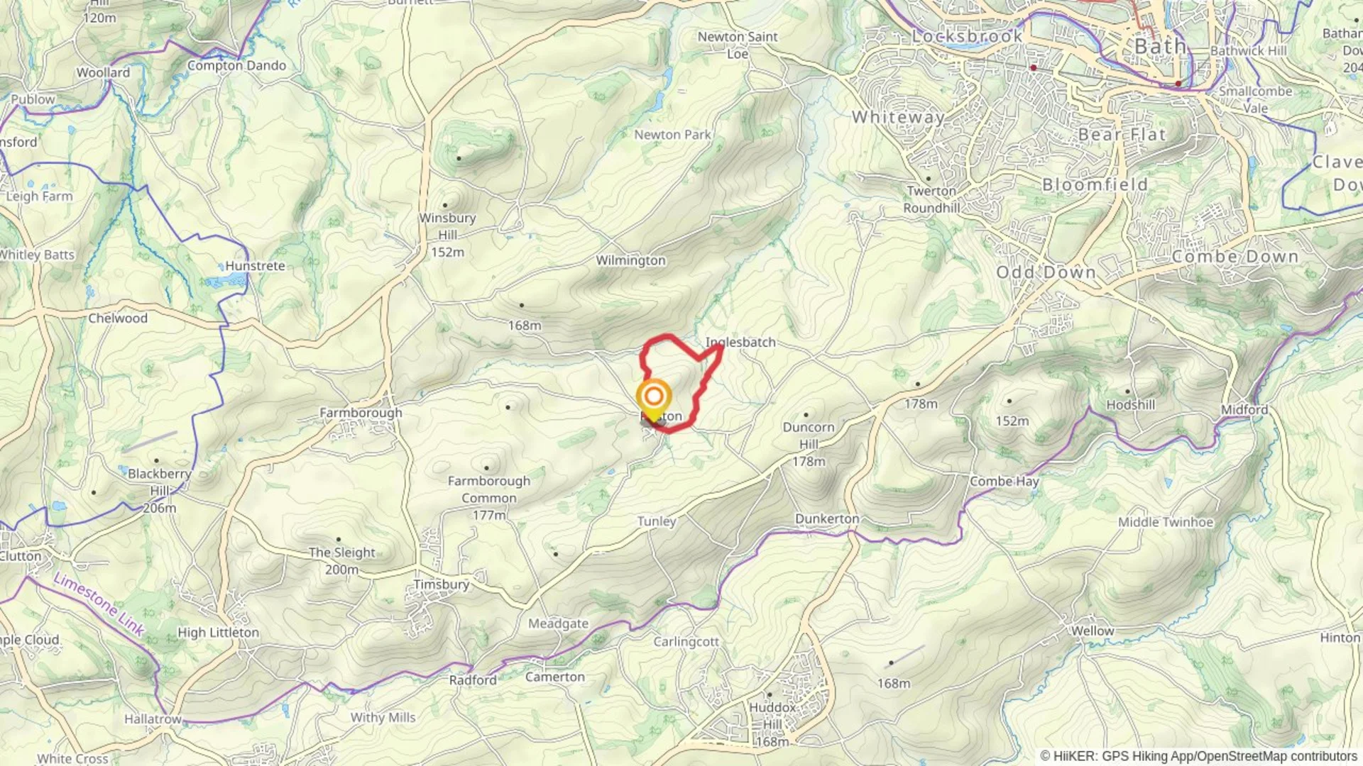 An image depicting the trail Inglesbatch Loop and its surrounding area.