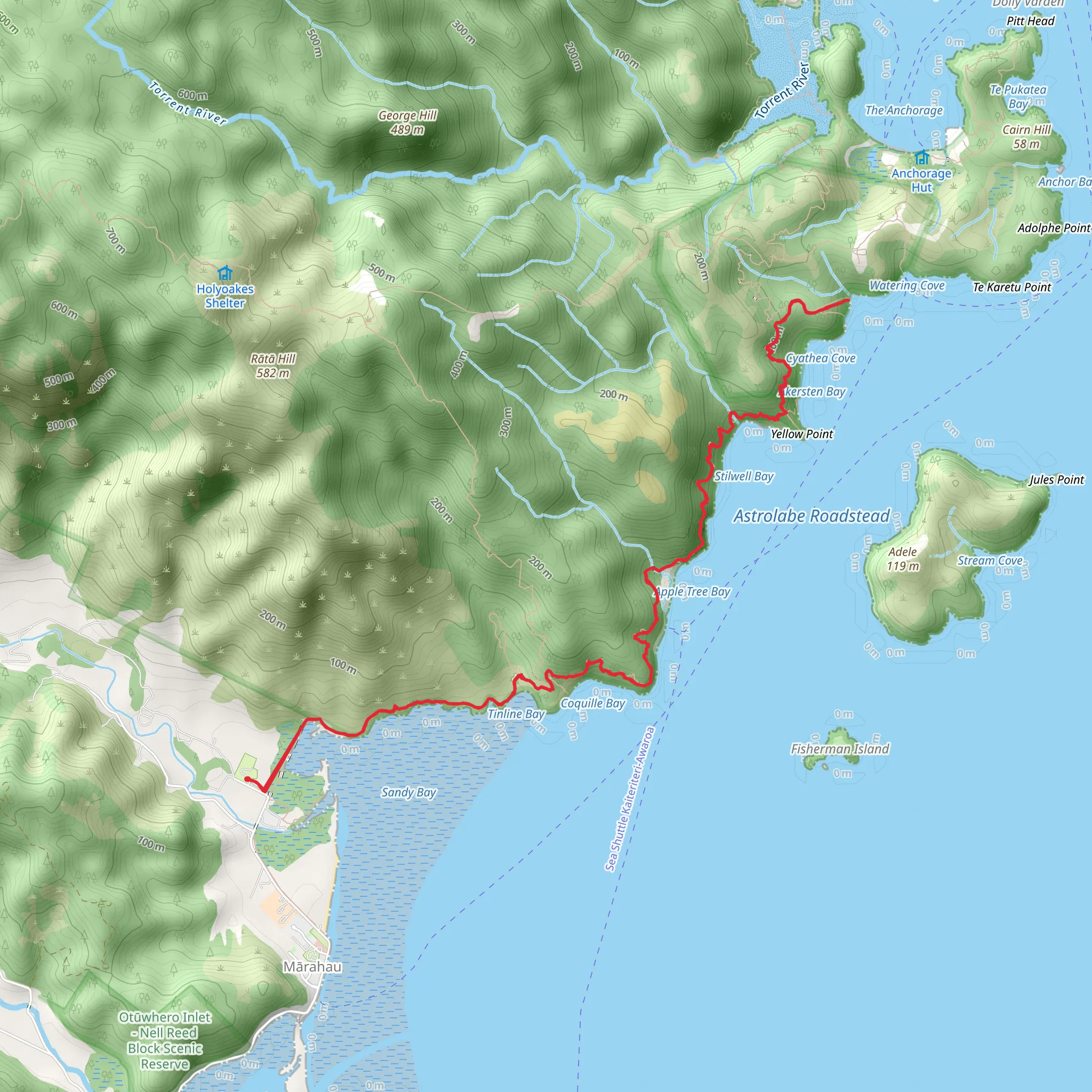 Observation Beach via Abel Tasman Coastal Track mobile static map