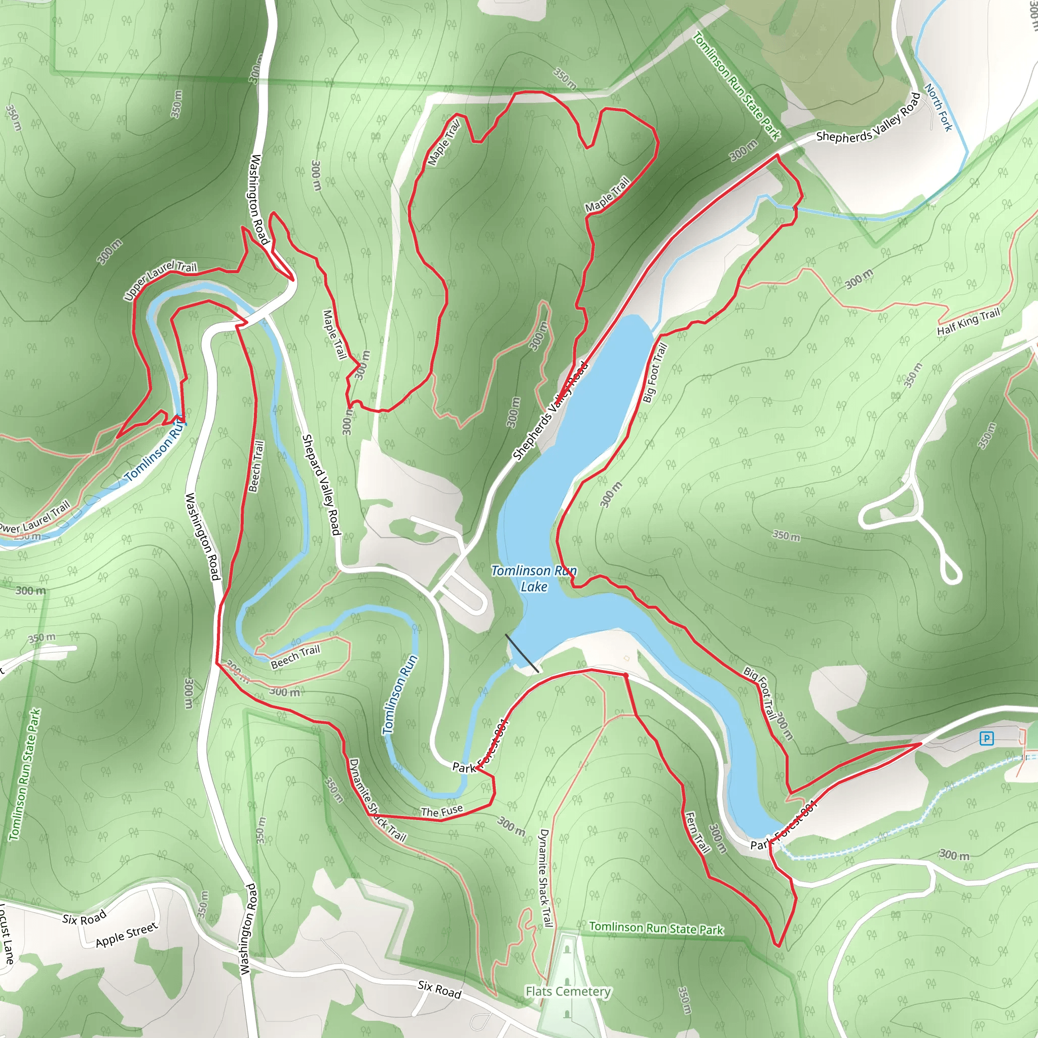 Tomlinson Run Lake via Maple Trail and Beech Trail mobile static map