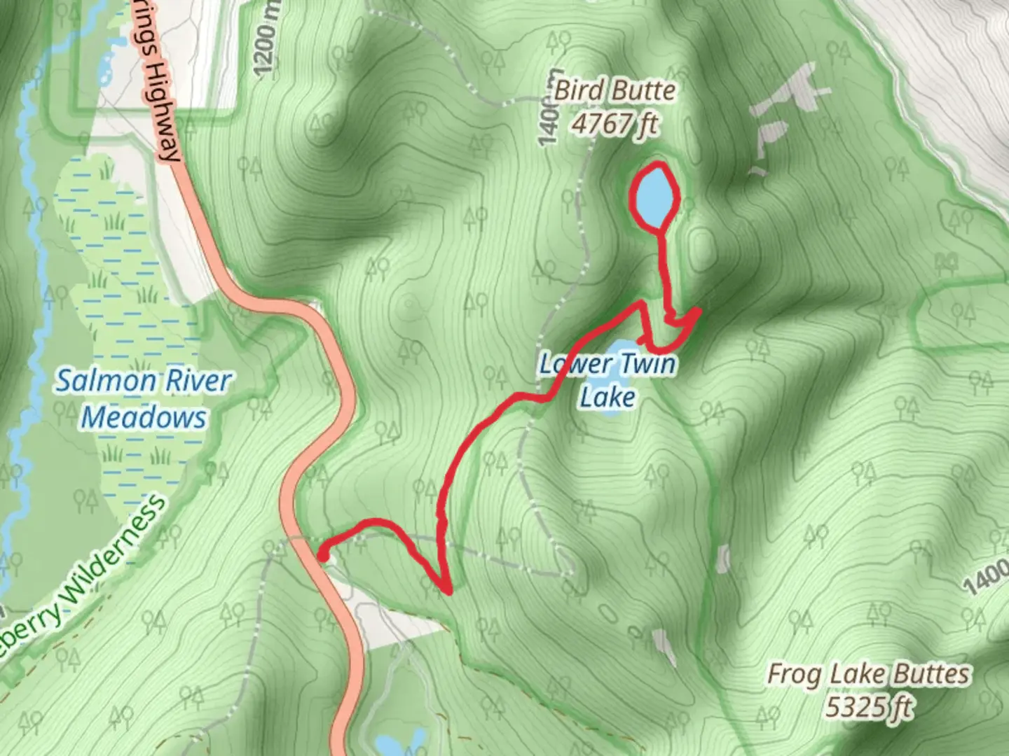 An image depicting the trail Lower Twin Lake and Upper Twin Lake via PCT and its surrounding area.