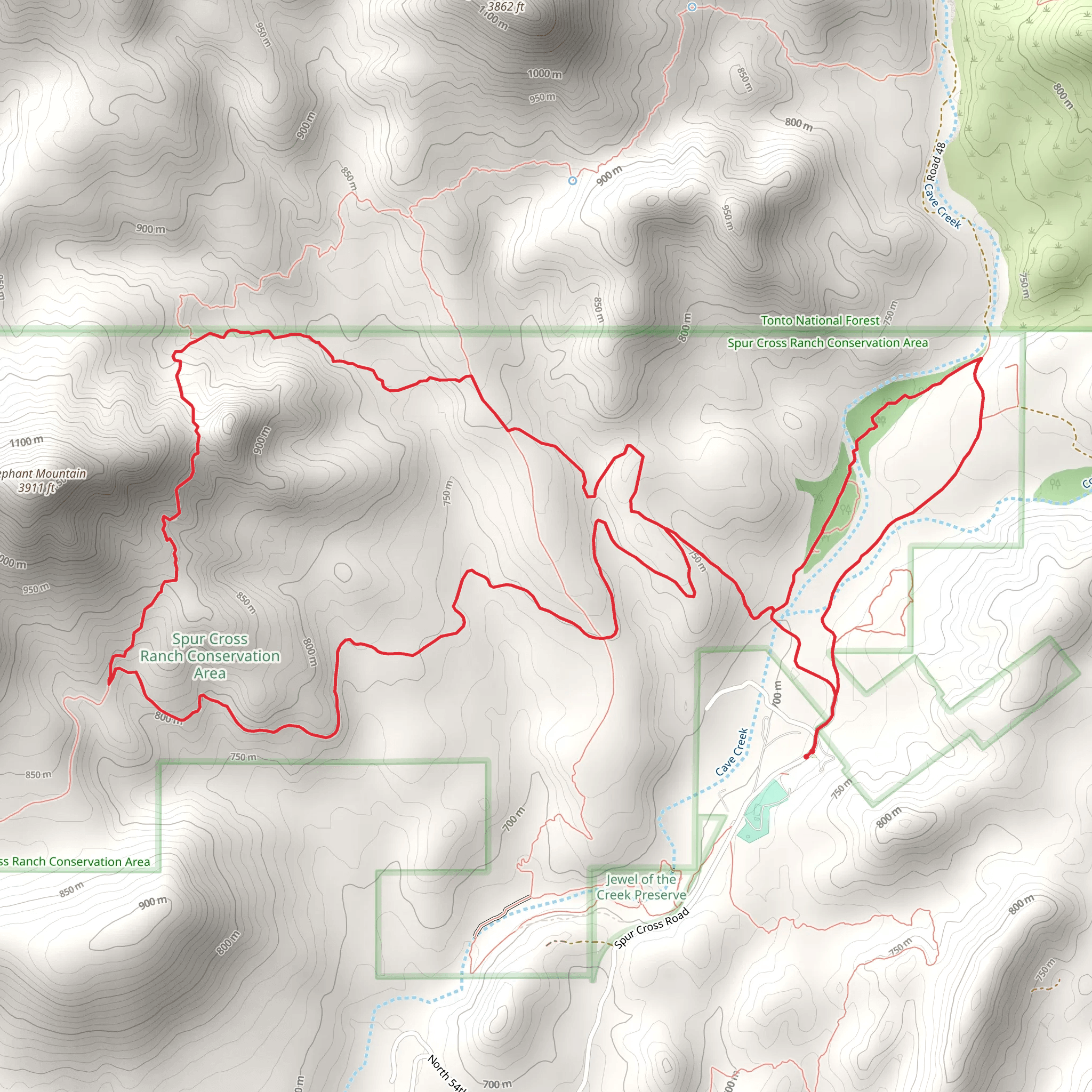 Metate Trail, Tortuga Trail and Spur Cross Trail Loop mobile static map