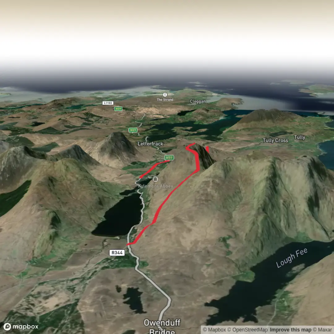 An image depicting the trail Doughruagh_Kylemore_1 and its surrounding area.