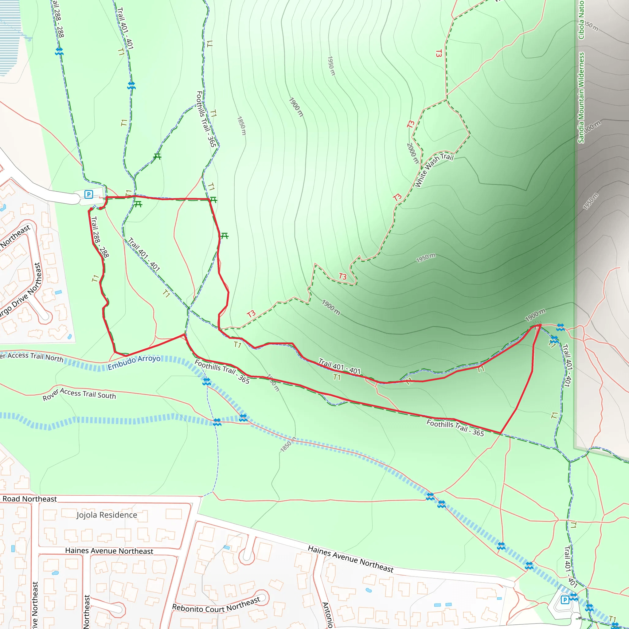 Foothills Trail and Trail 401 Loop mobile static map