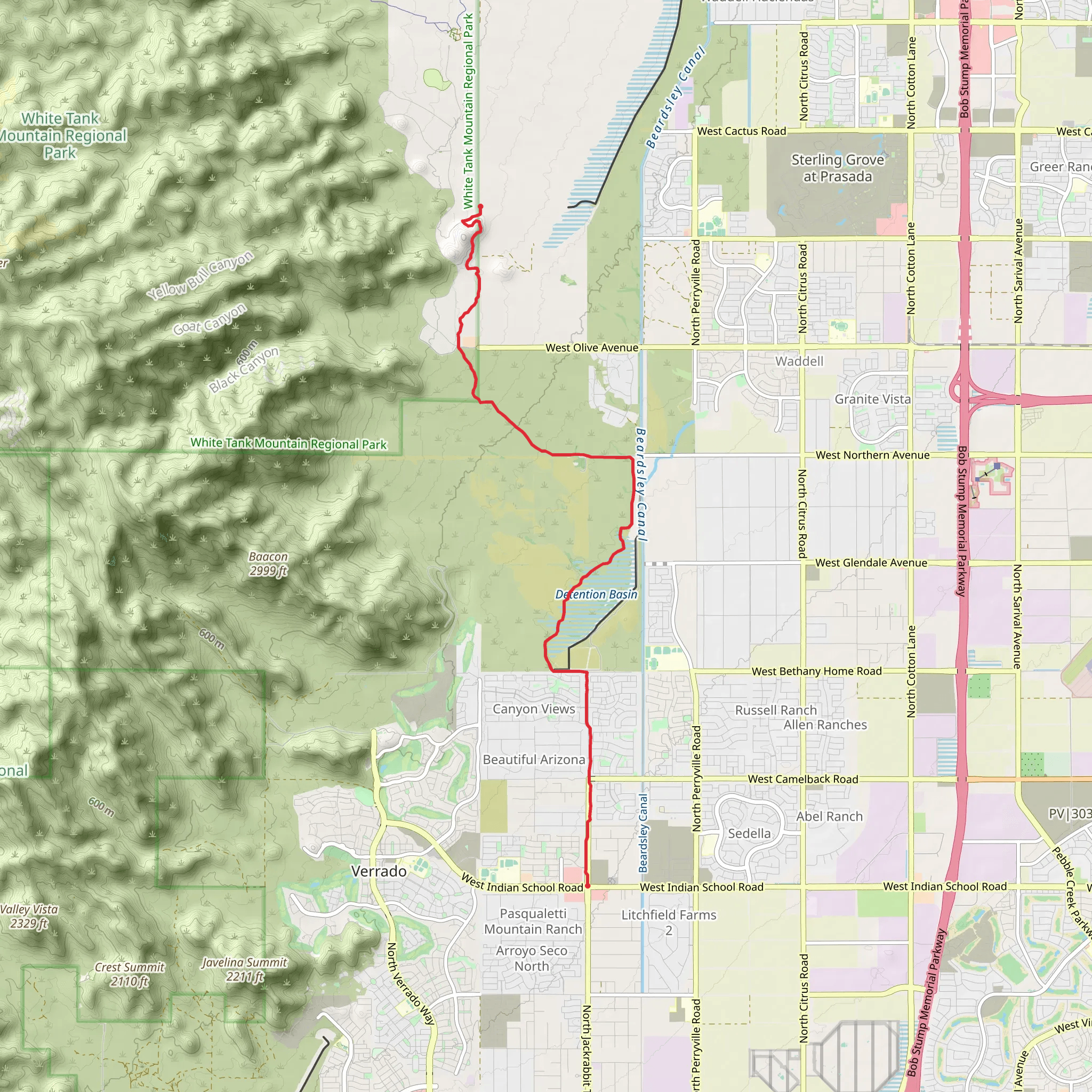 Detention Basin via Maricopa Trail mobile static map