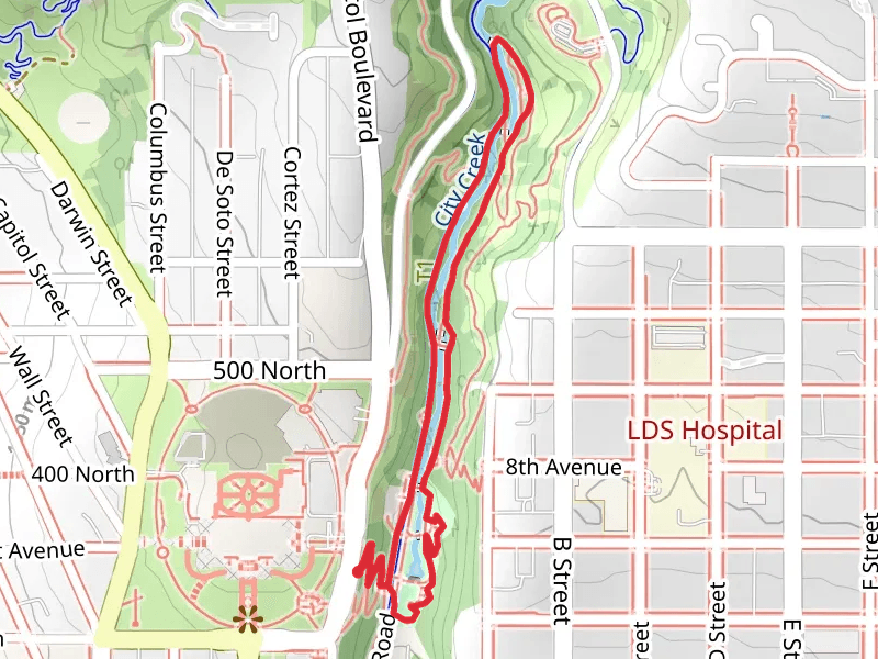 Memory Grove Park via Freedom Trail and Canyon Road