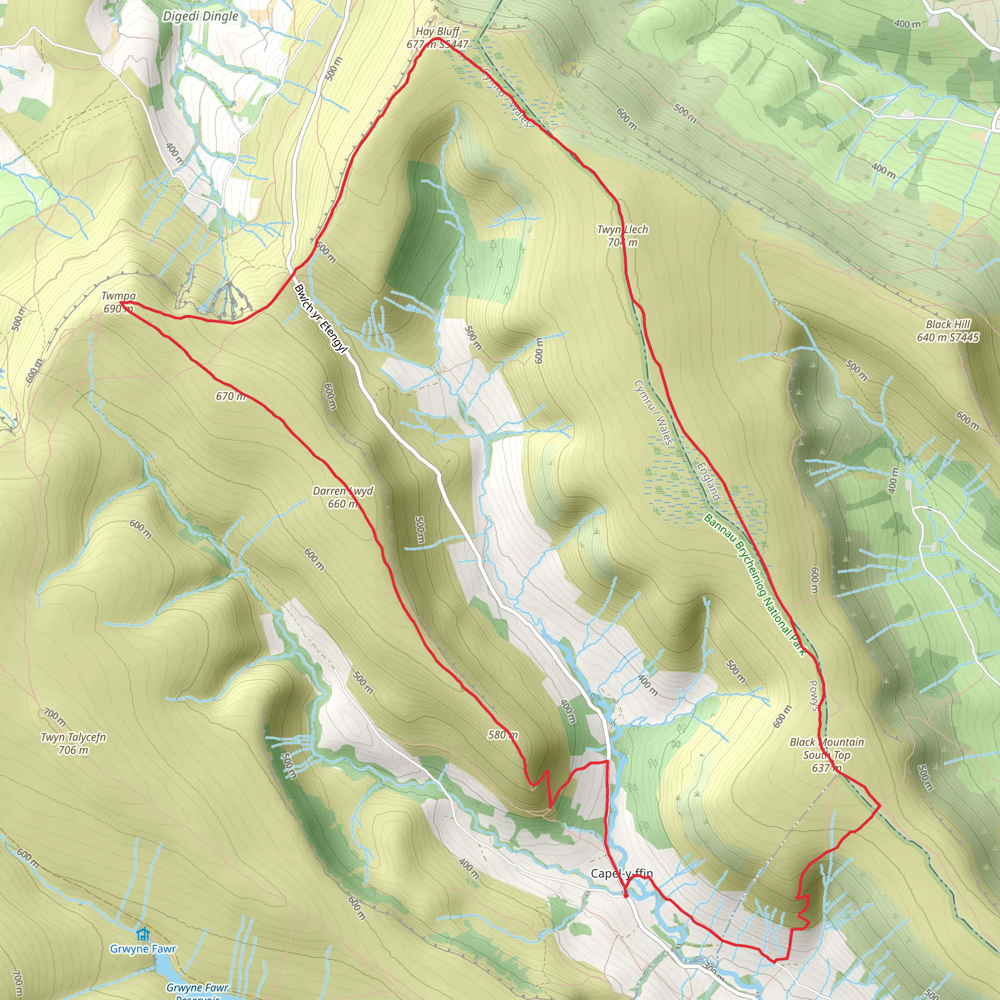 Hay Bluff & Twmpa from Capel-y-Ffin mobile static map